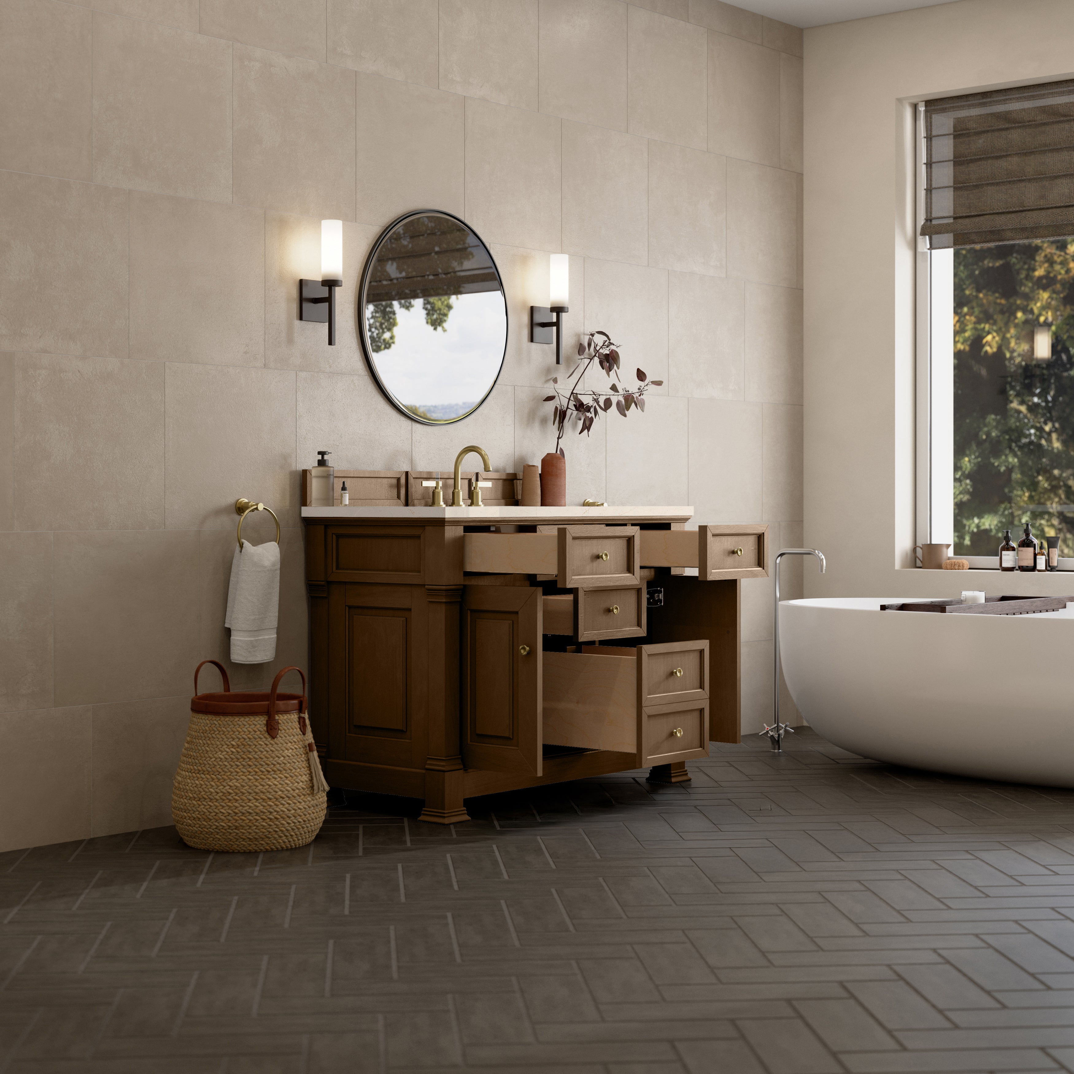 James Martin Brookfield 48" Single Vanity in Pecan with 3cm Countertop