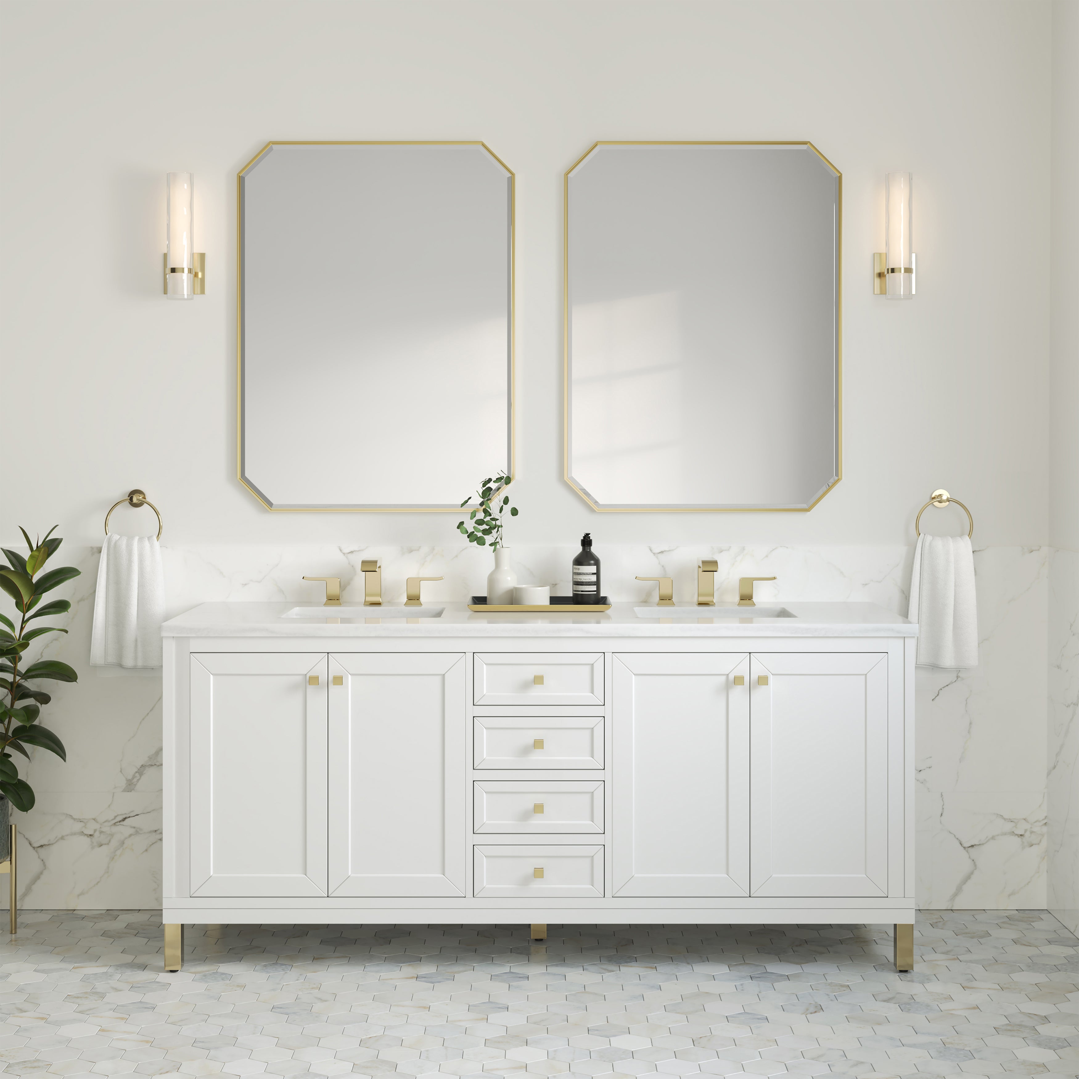 James Martin Chicago 72" Double Vanity in Glossy White with 3cm Countertop