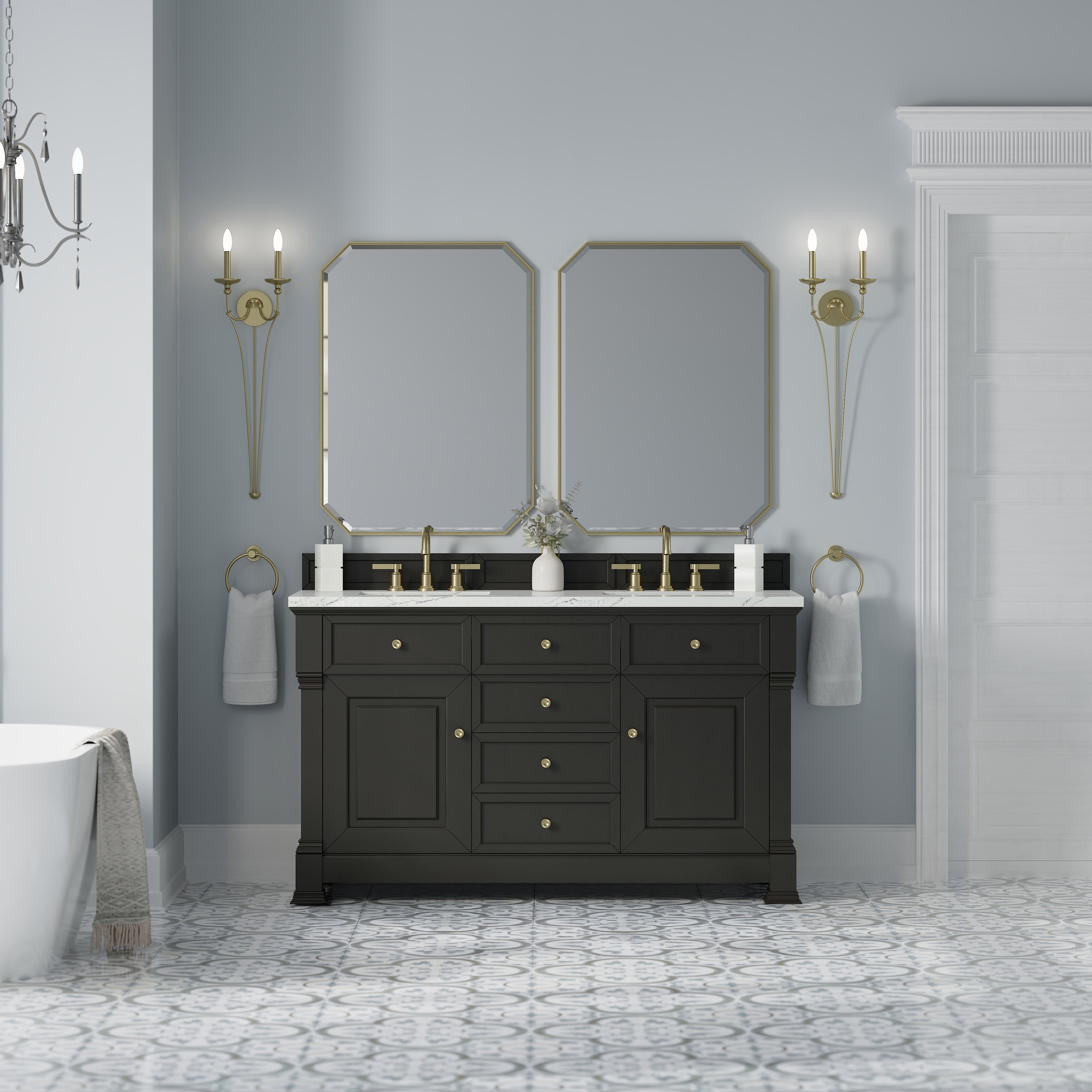 James Martin Brookfield 60" Double Vanity in Black Onyx with 3cm Countertop