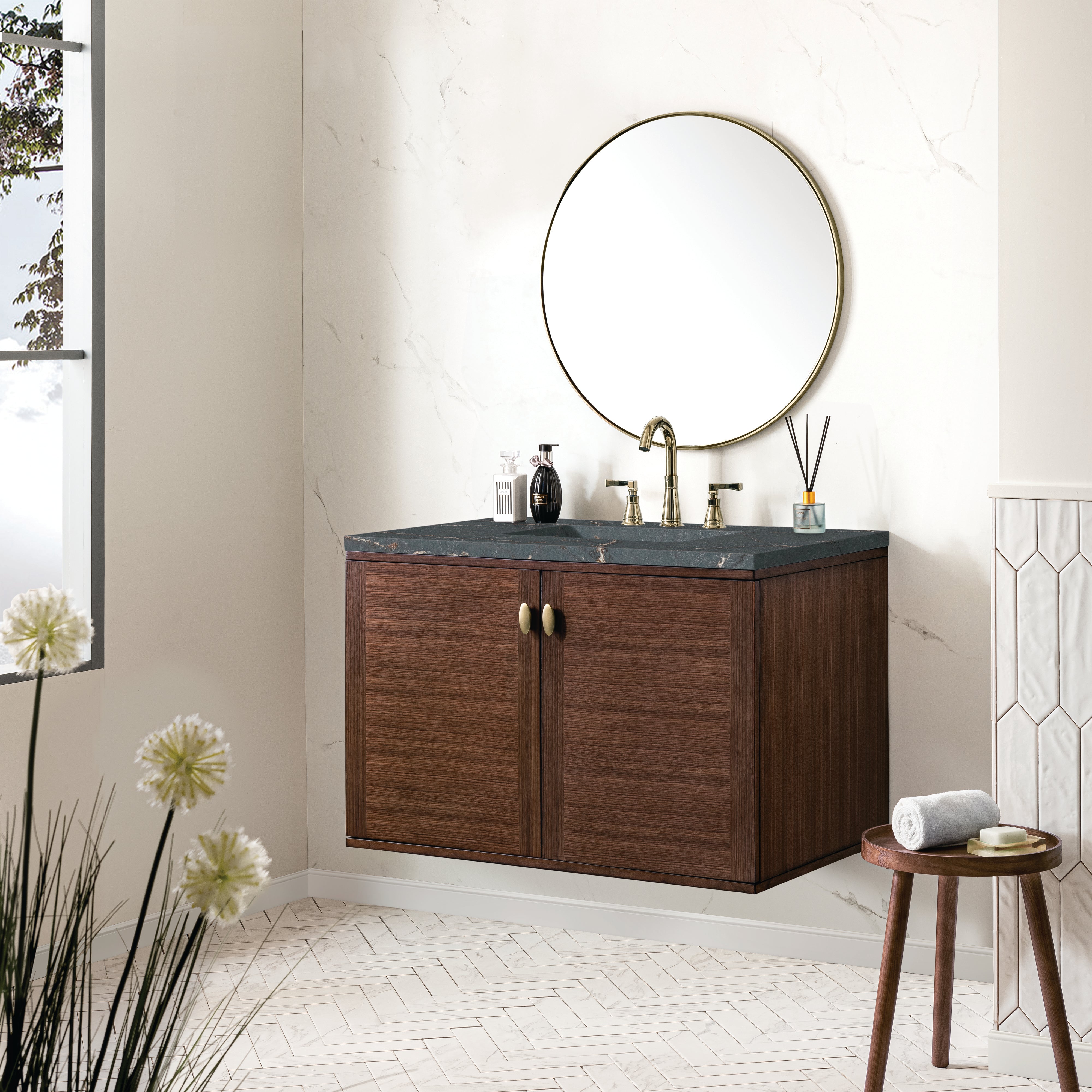 James Martin Amberly 36" Single Vanity in Mid-Century Walnut with 3cm Countertop