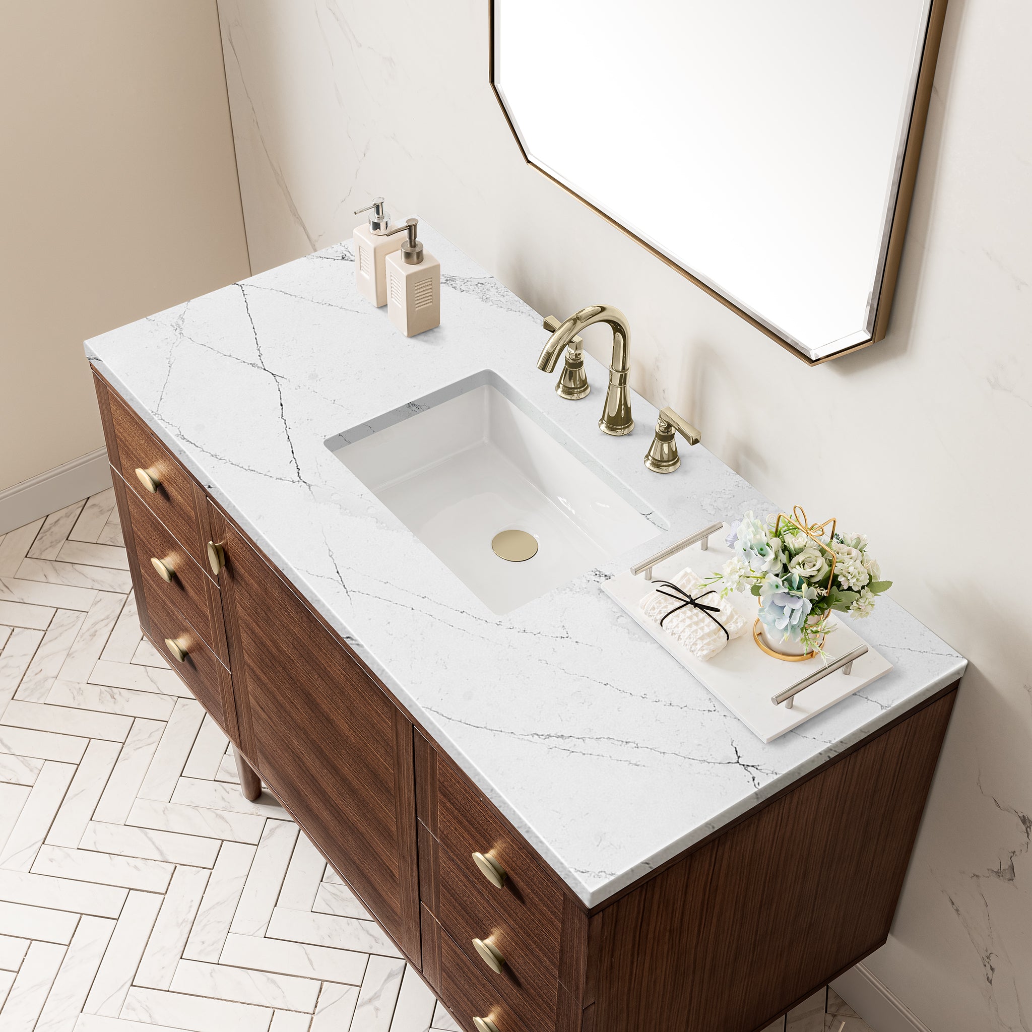 James Martin Amberly 48" Single Vanity in Mid-Century Walnut with 3cm Countertop