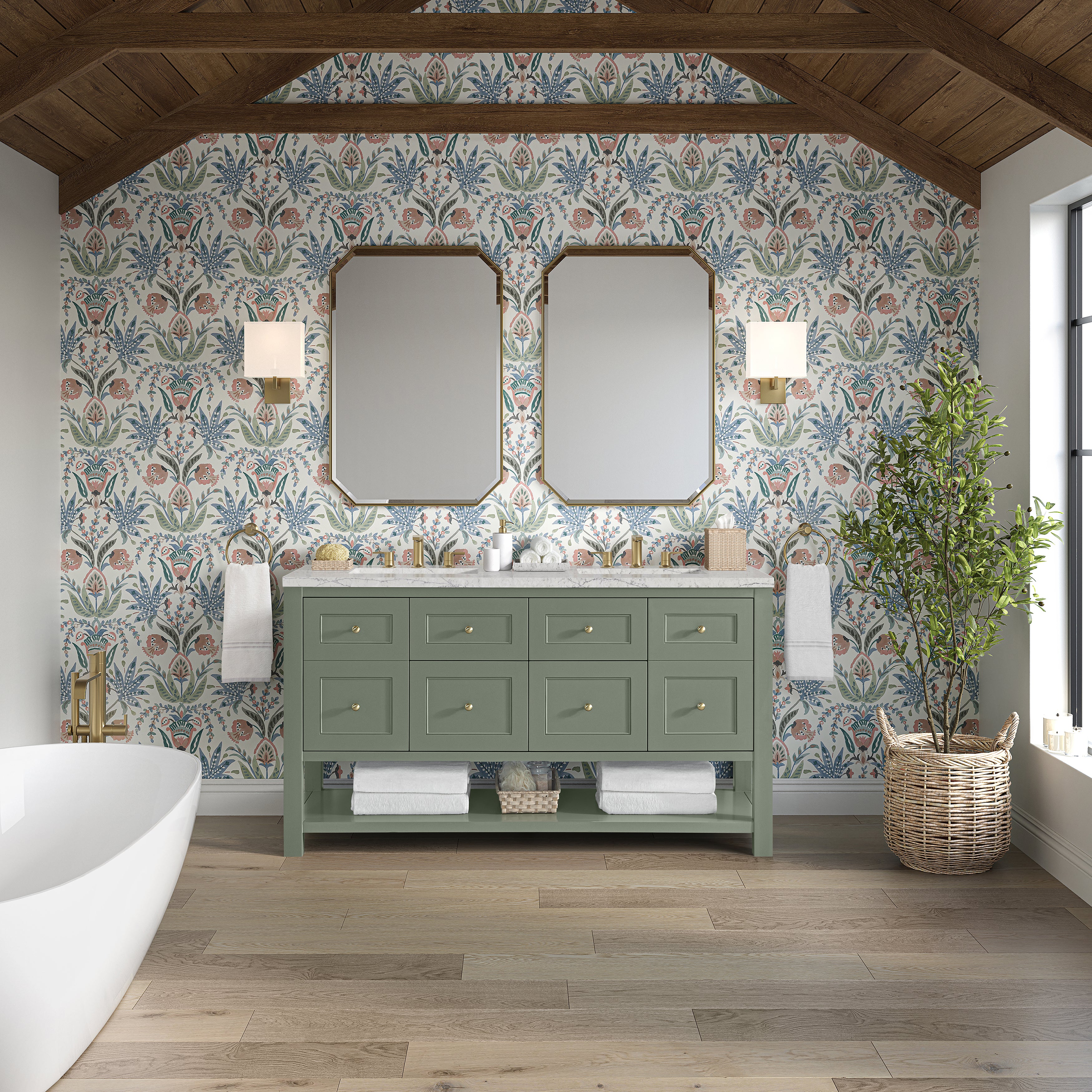 James Martin Breckenridge 60" Double Vanity in Smokey Celadon with 3cm Countertop