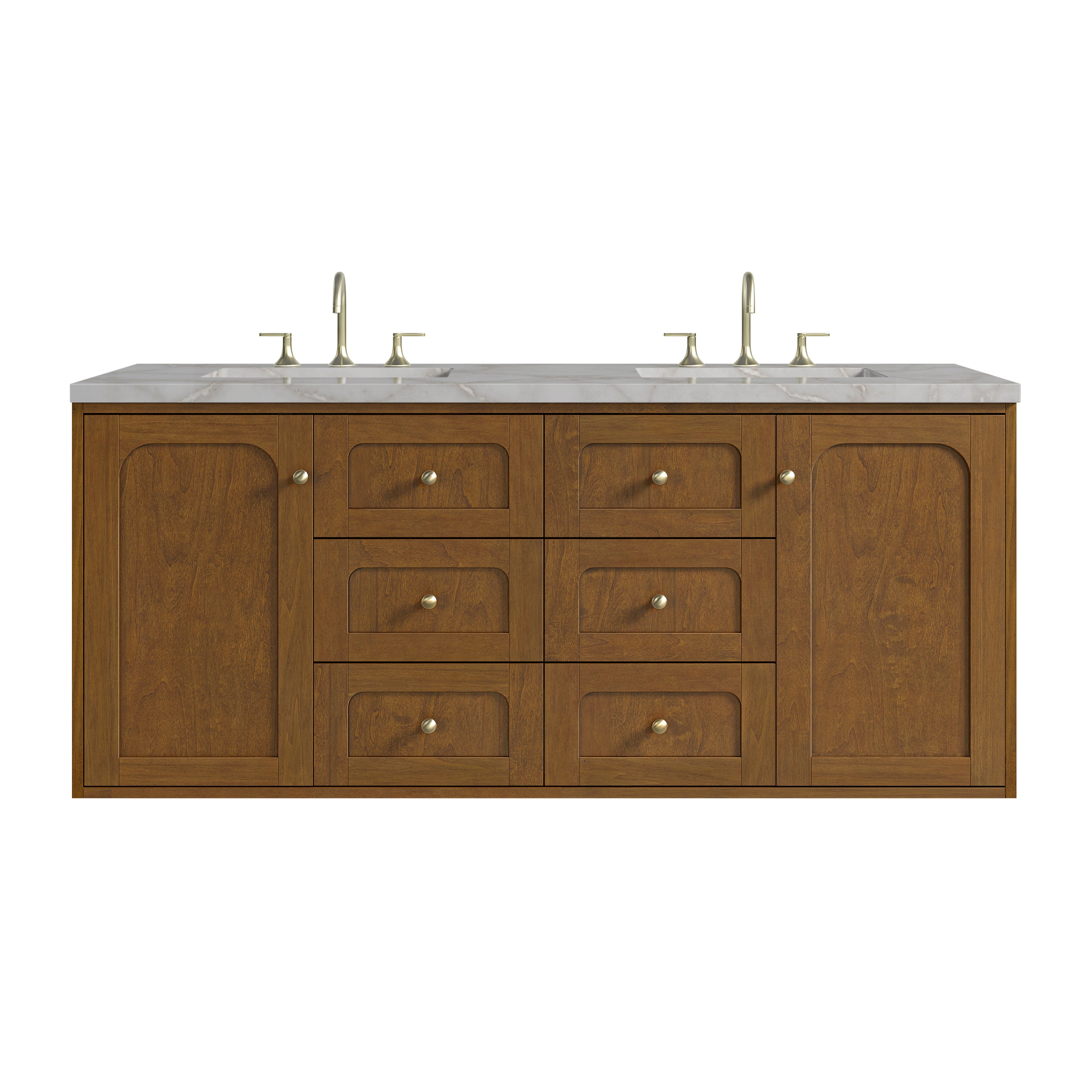 James Martin Laurent 60" Double Vanity in Honey Oak with 3cm Countertop and FreePower Wireless Charger