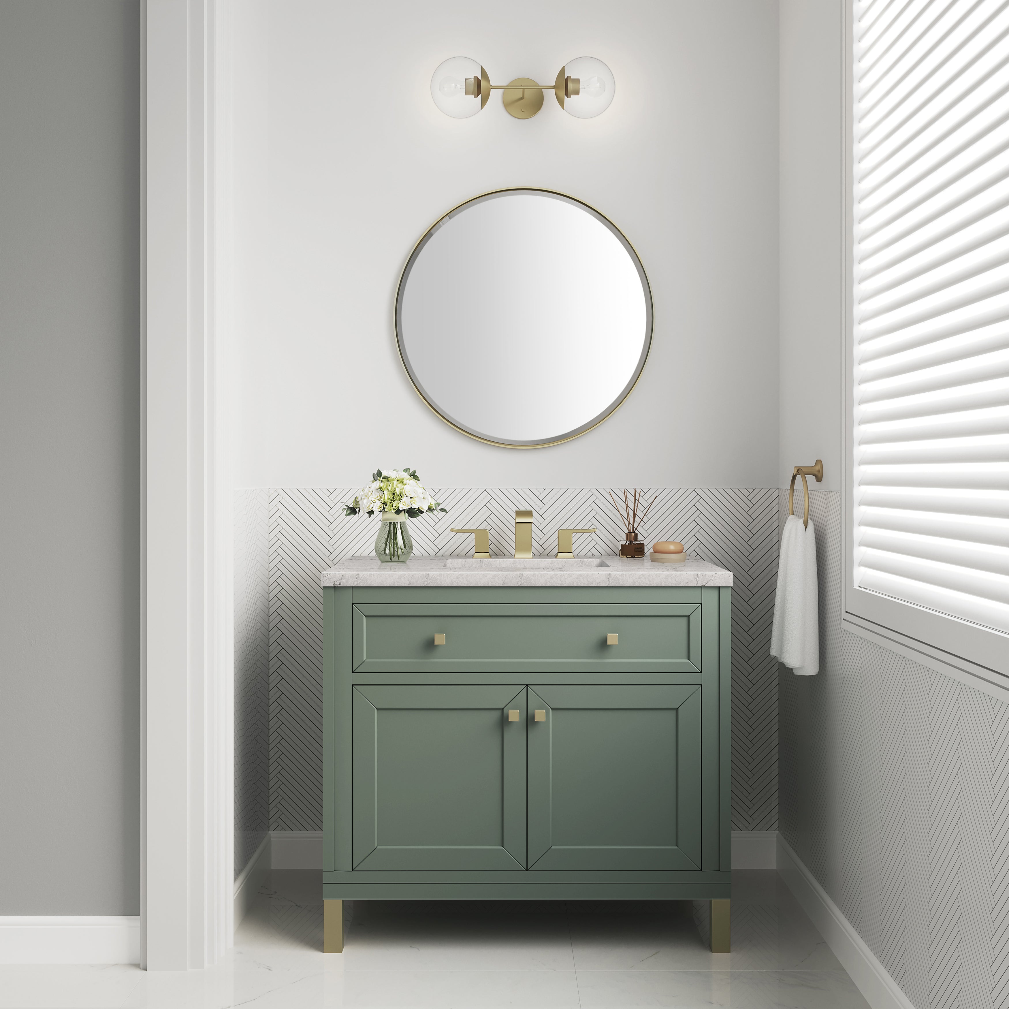James Martin Chicago 36" Single Vanity in Smokey Celadon with 3cm Countertop