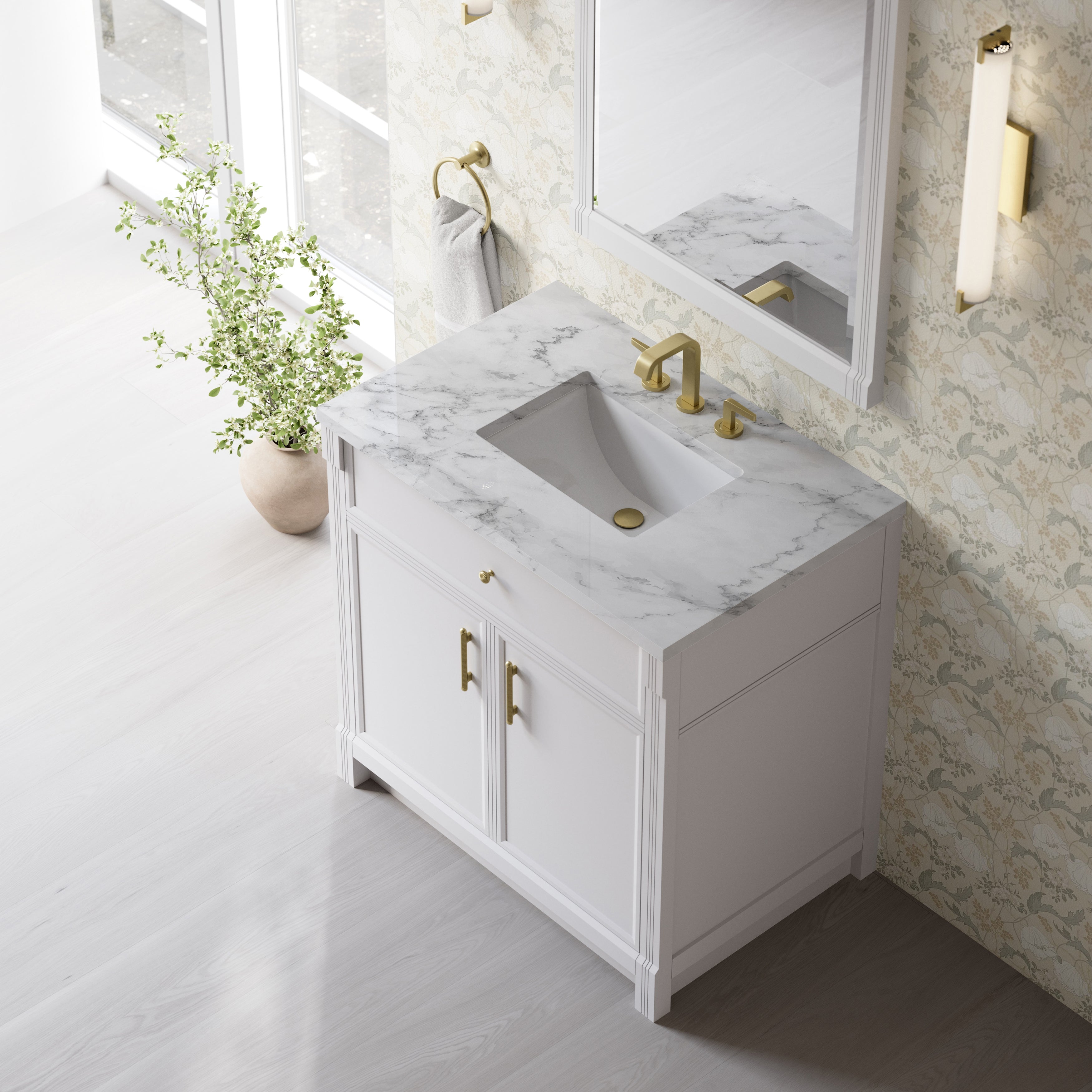James Martin Bellshire 36" Single Vanity in Bright White with 3cm Countertop