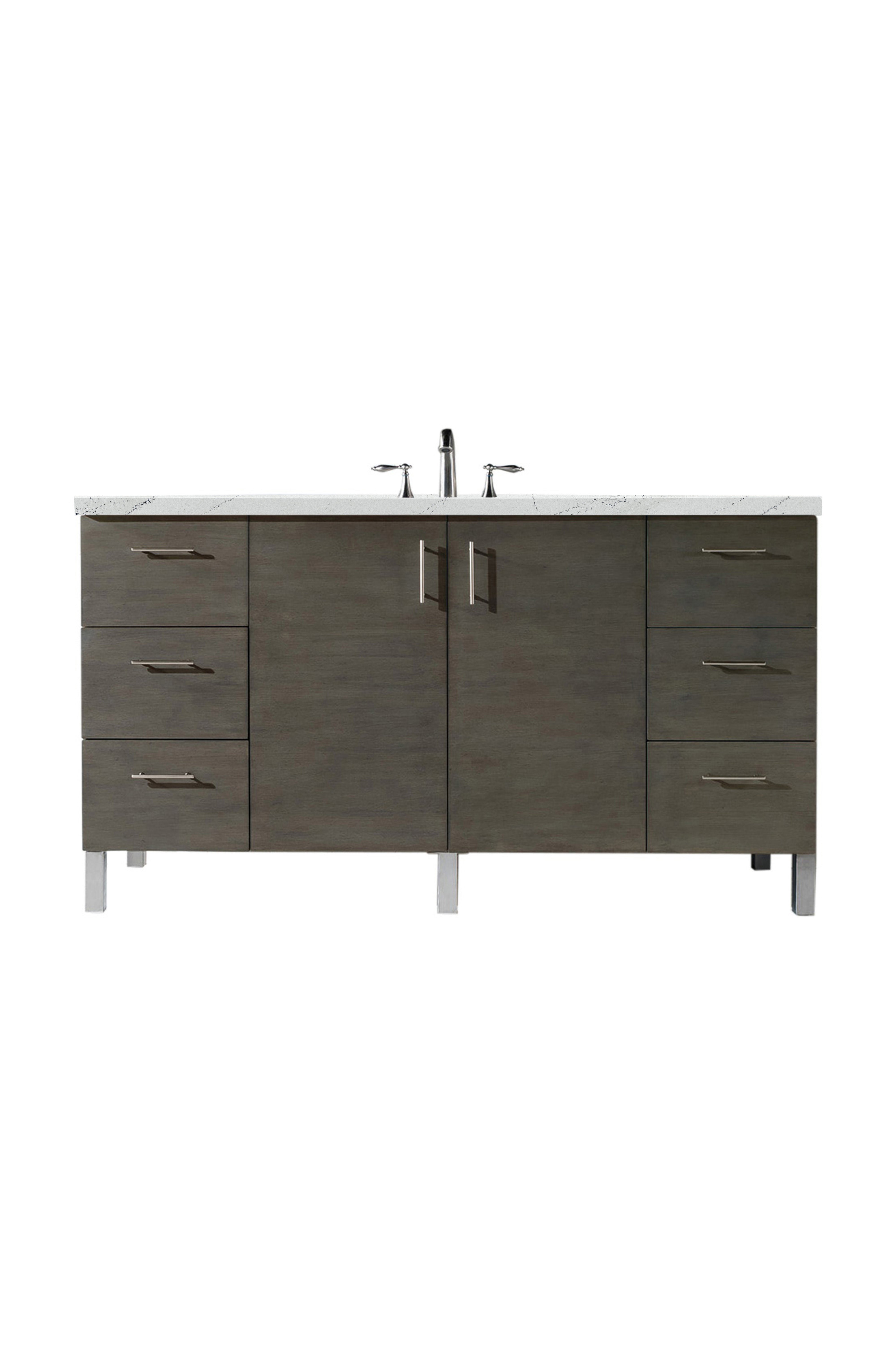 James Martin Metropolitan 60" Single Vanity in Silver Oak with 3cm Countertop