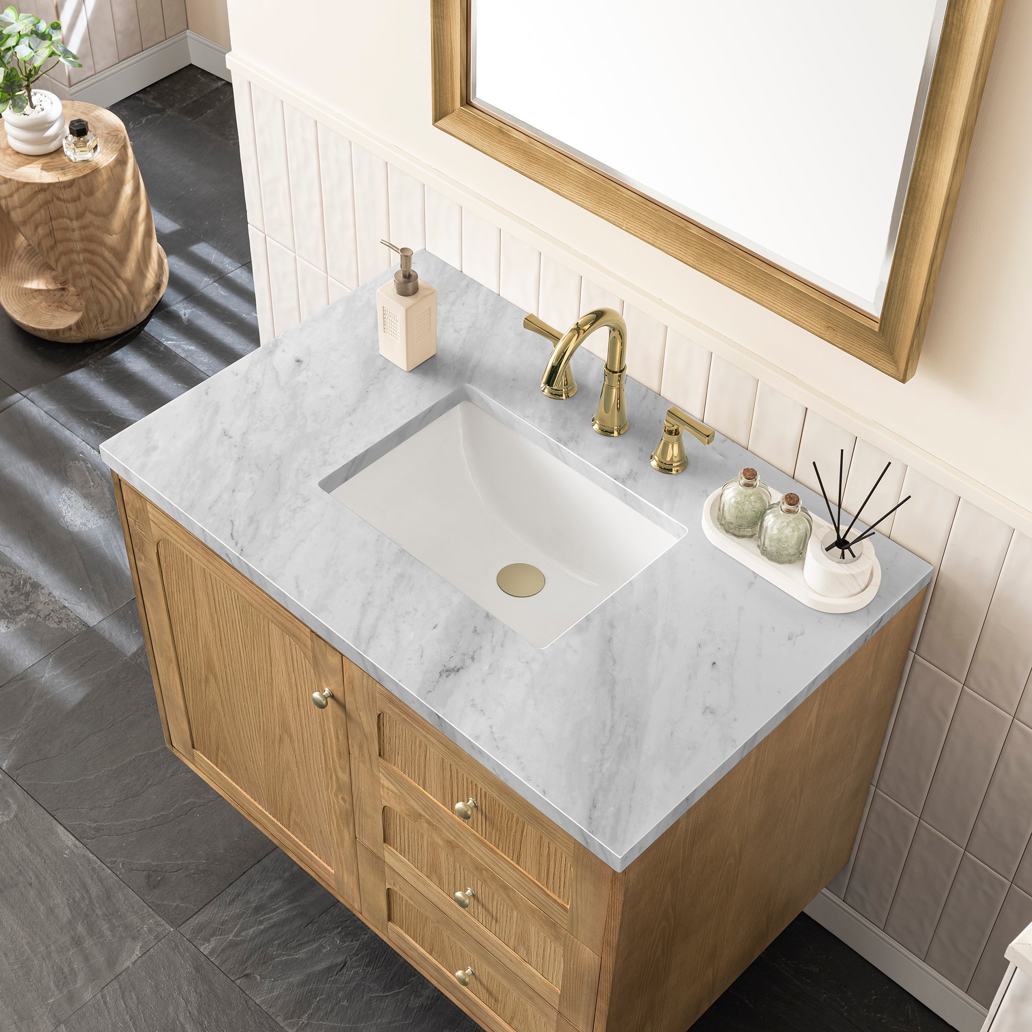 James Martin Laurent 36" Single Vanity in Light Natural Oak with 3cm Countertop