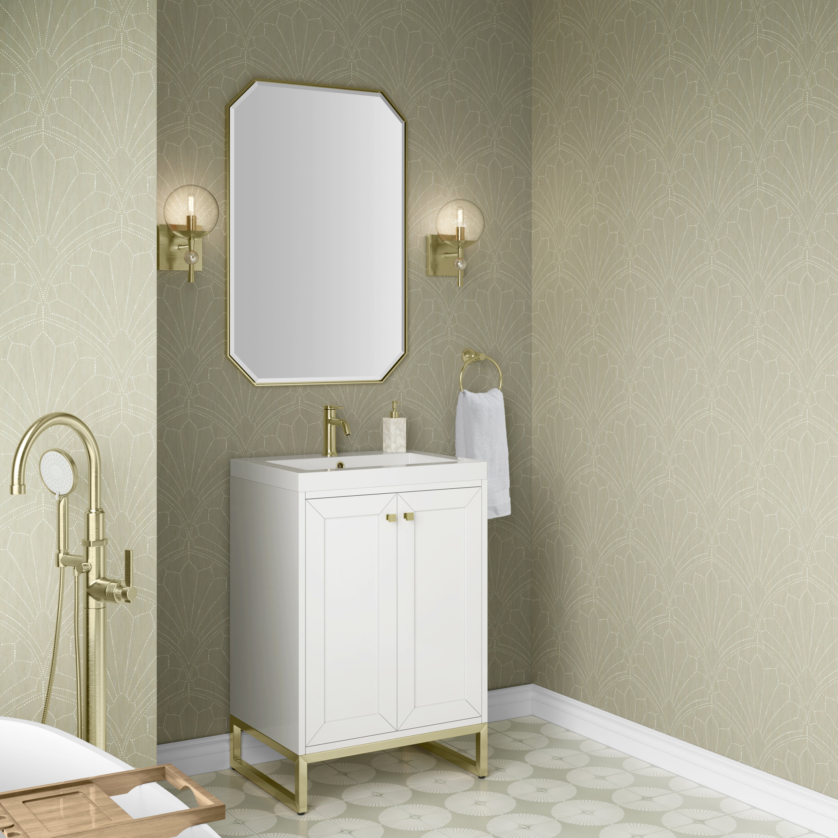 James Martin Chianti 24" Single Vanity in Glossy White with White Glossy Composite Stone Top