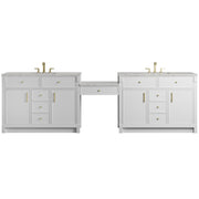 James Martin Bellshire 120" Dual Vanity Set with 24" Make-Up Counter in Bright White with 3cm Countertop and FreePower Wireless Charger