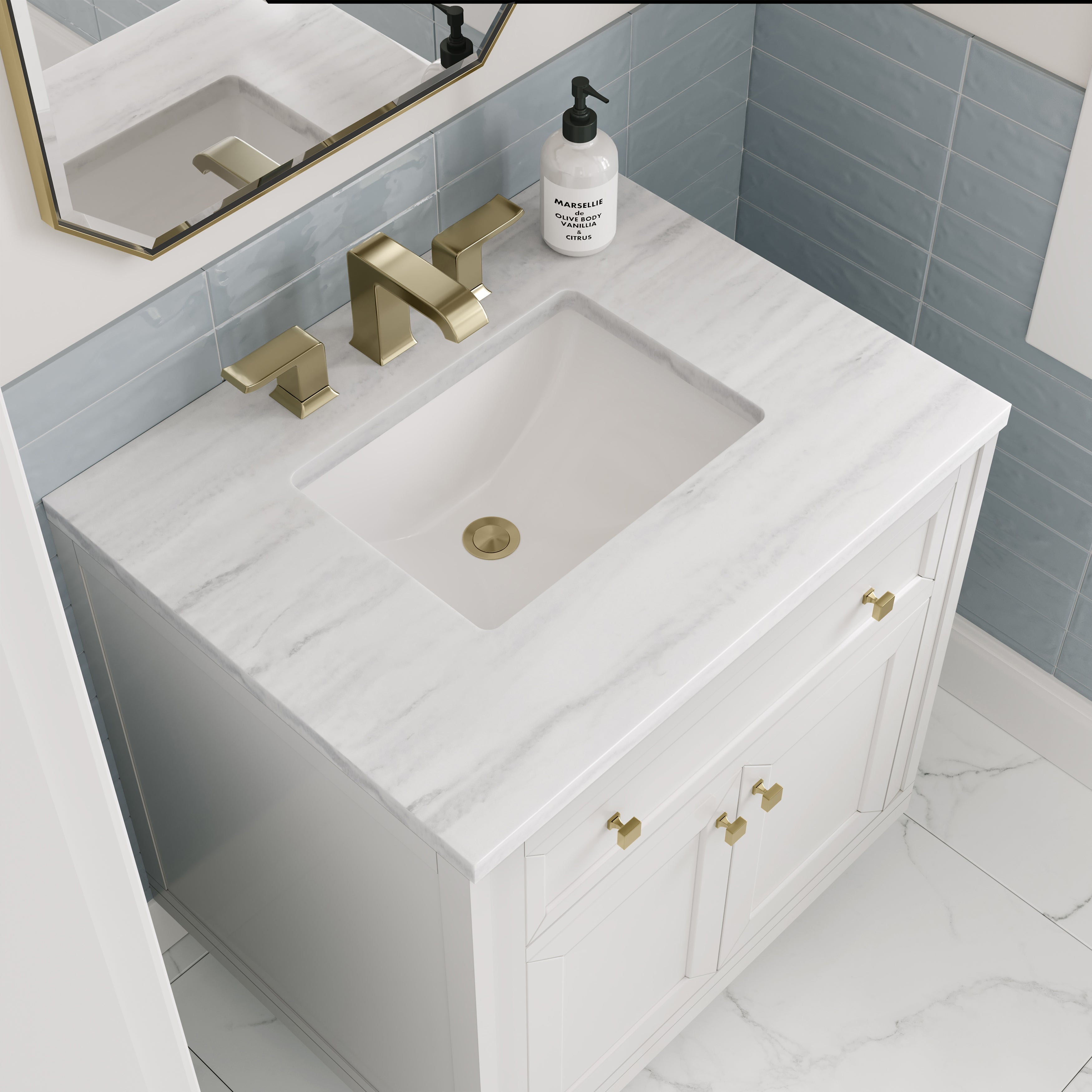 James Martin Chicago 30" Single Vanity in Glossy White with 3cm Countertop
