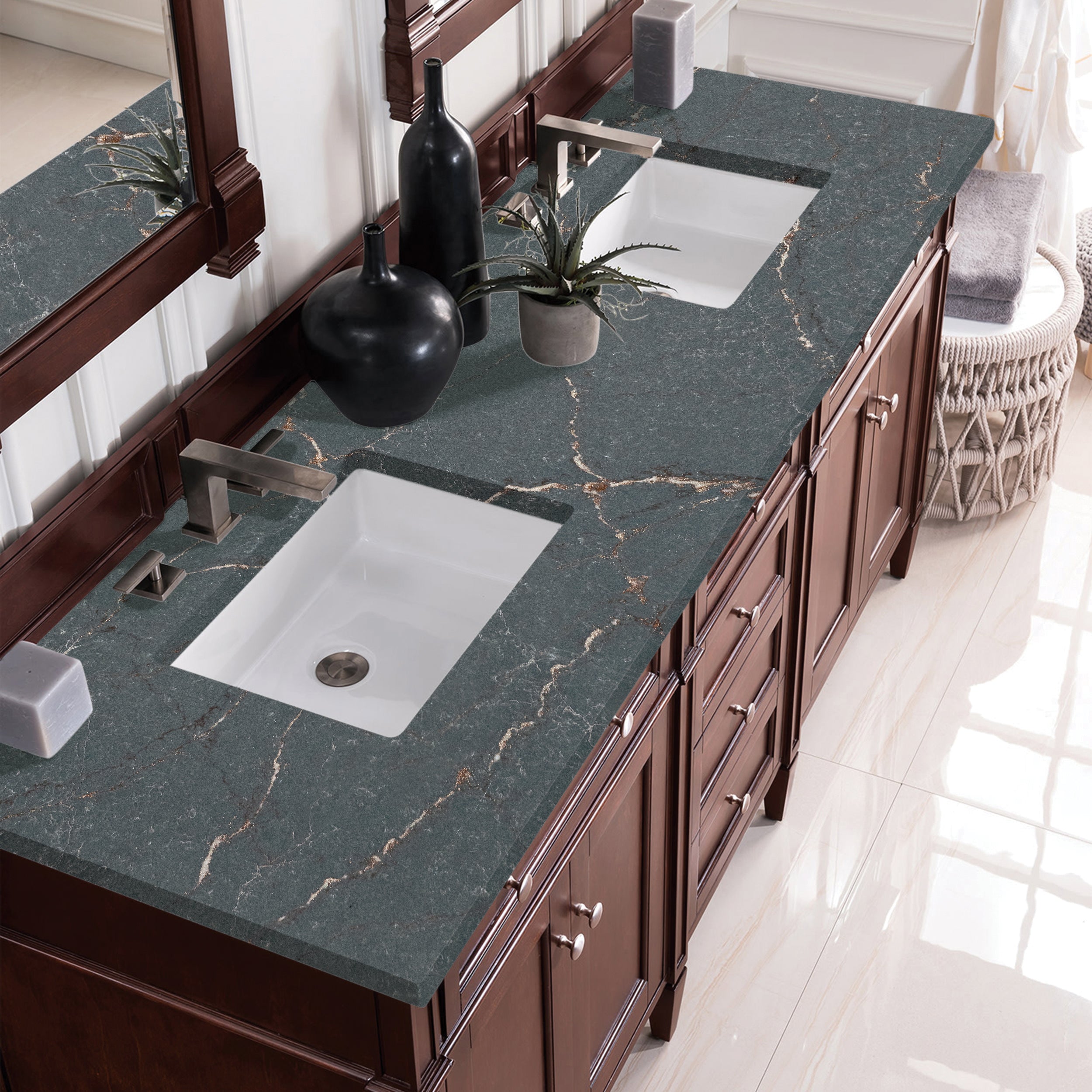 James Martin Brittany 72" Double Vanity in Burnished Mahogany with 3cm Countertop