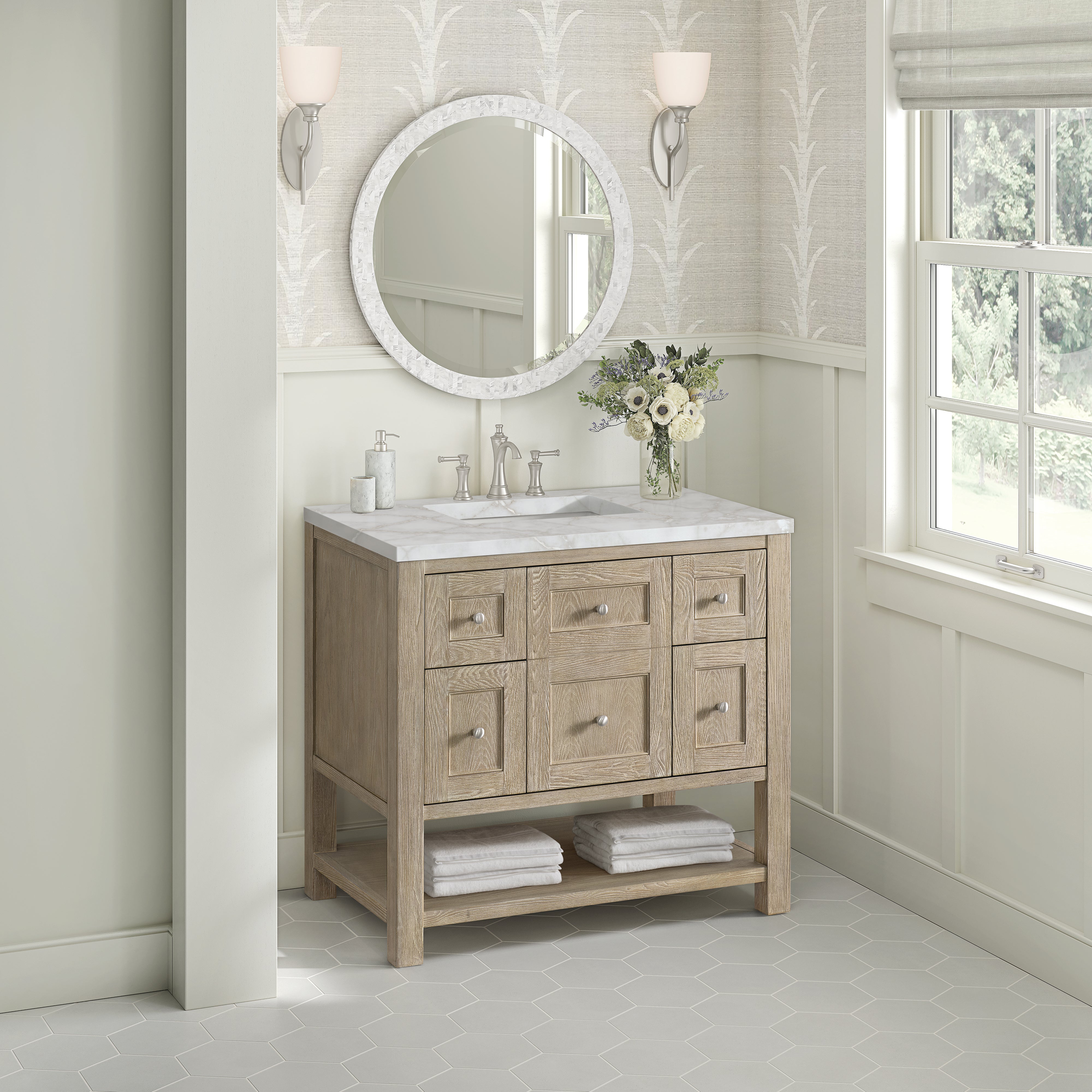 James Martin Breckenridge 36" Single in Whitewashed Oak with 3cm Countertop