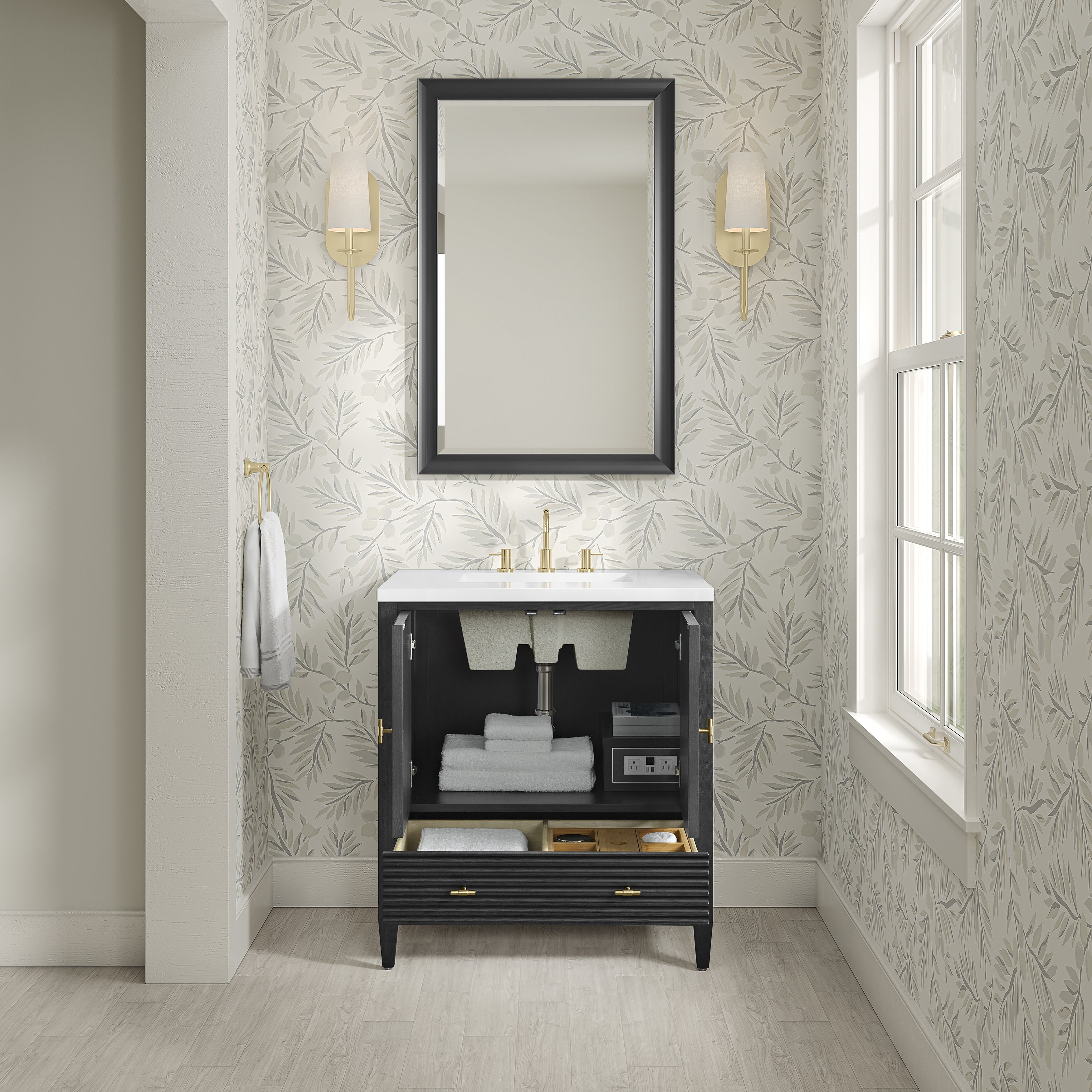 James Martin Myrrin 30" Single Vanity in Carbon Oak with 3cm Countertop