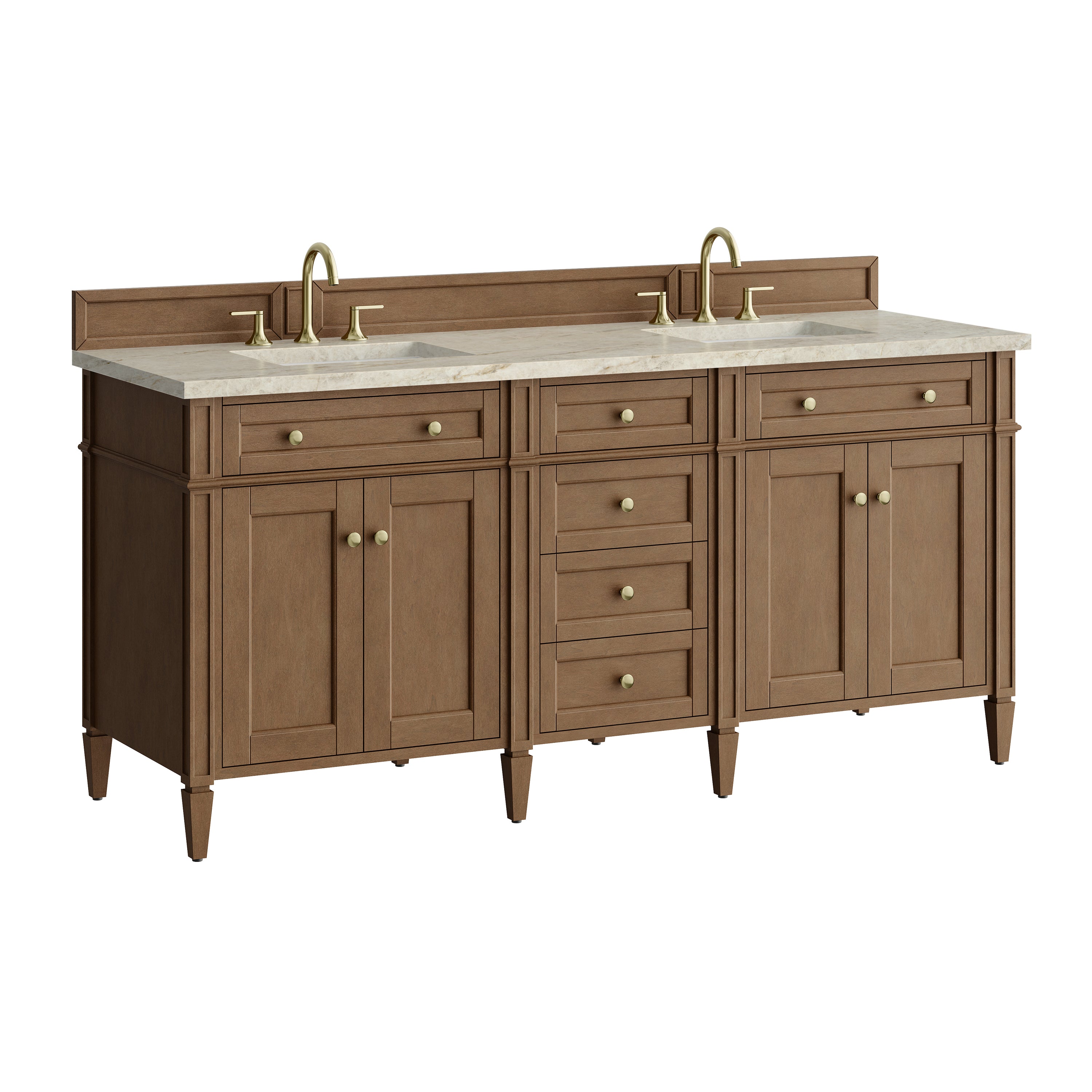 James Martin Brittany 72" Double Vanity in Pecan with 3cm Countertop and FreePower Wireless Charger
