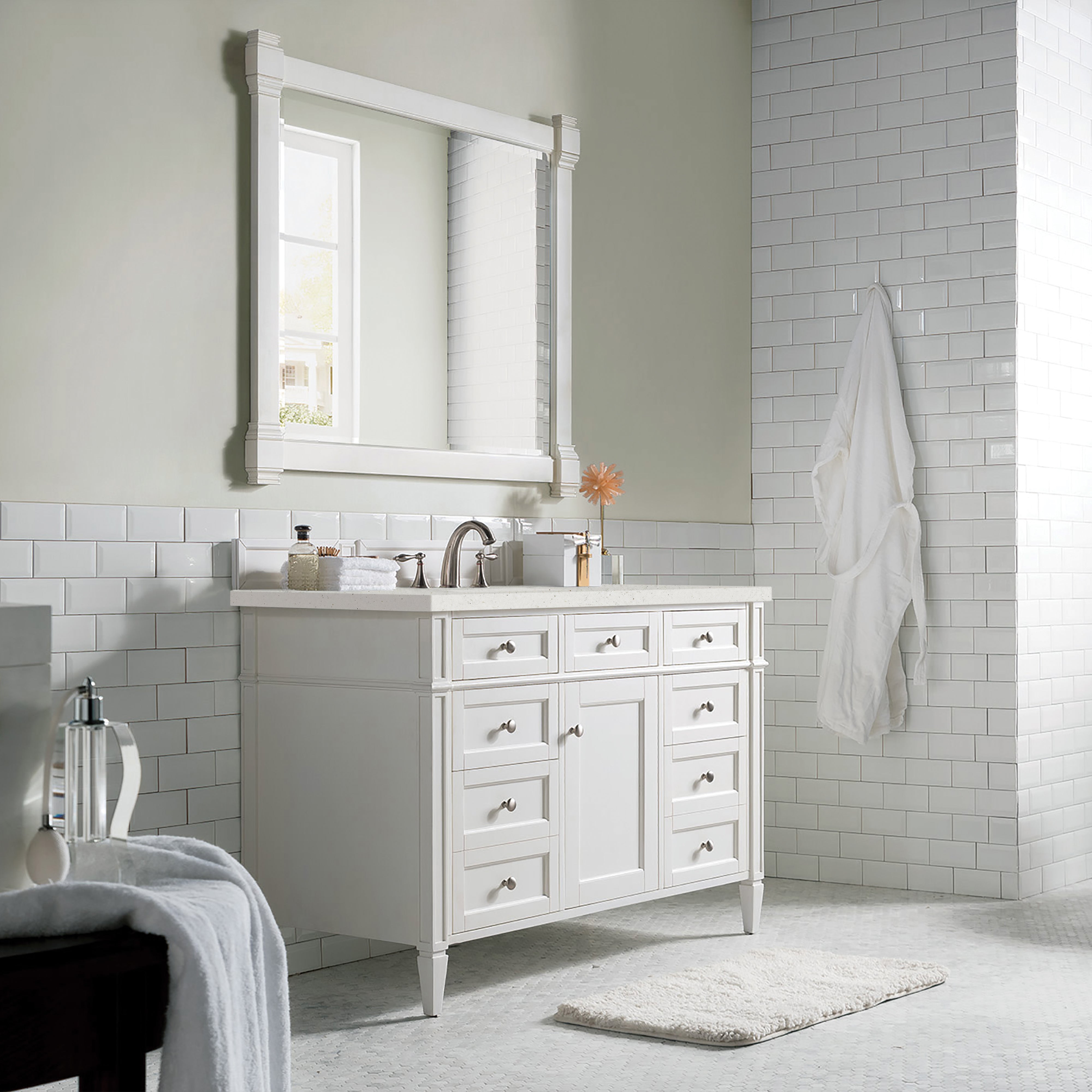 James Martin Brittany 48" Single Vanity in Bright White with 3cm Countertop