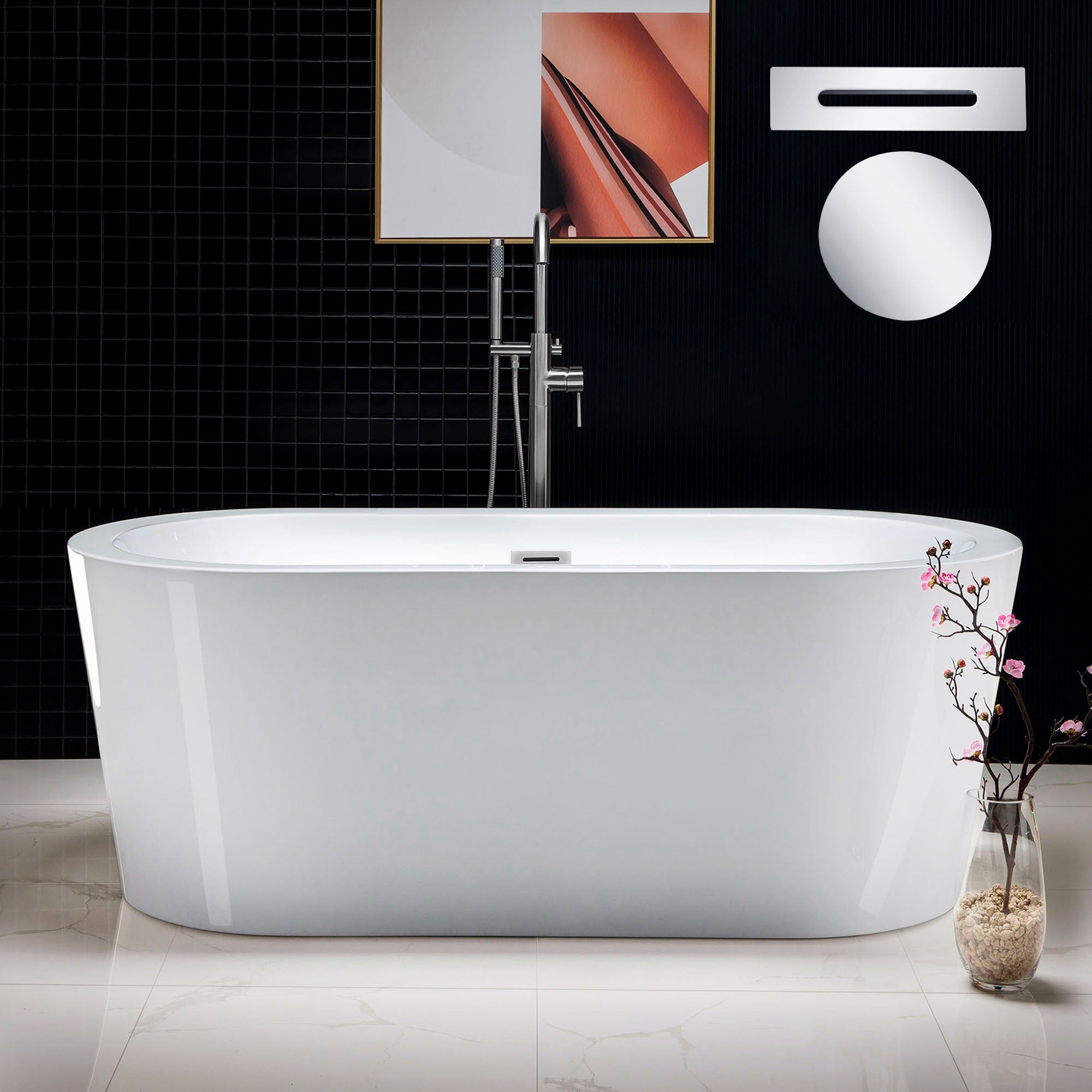 WOODBRIDGE 59" Acrylic Freestanding Bathtub Contemporary Soaking Tub with with Drain & Overflow, B0012