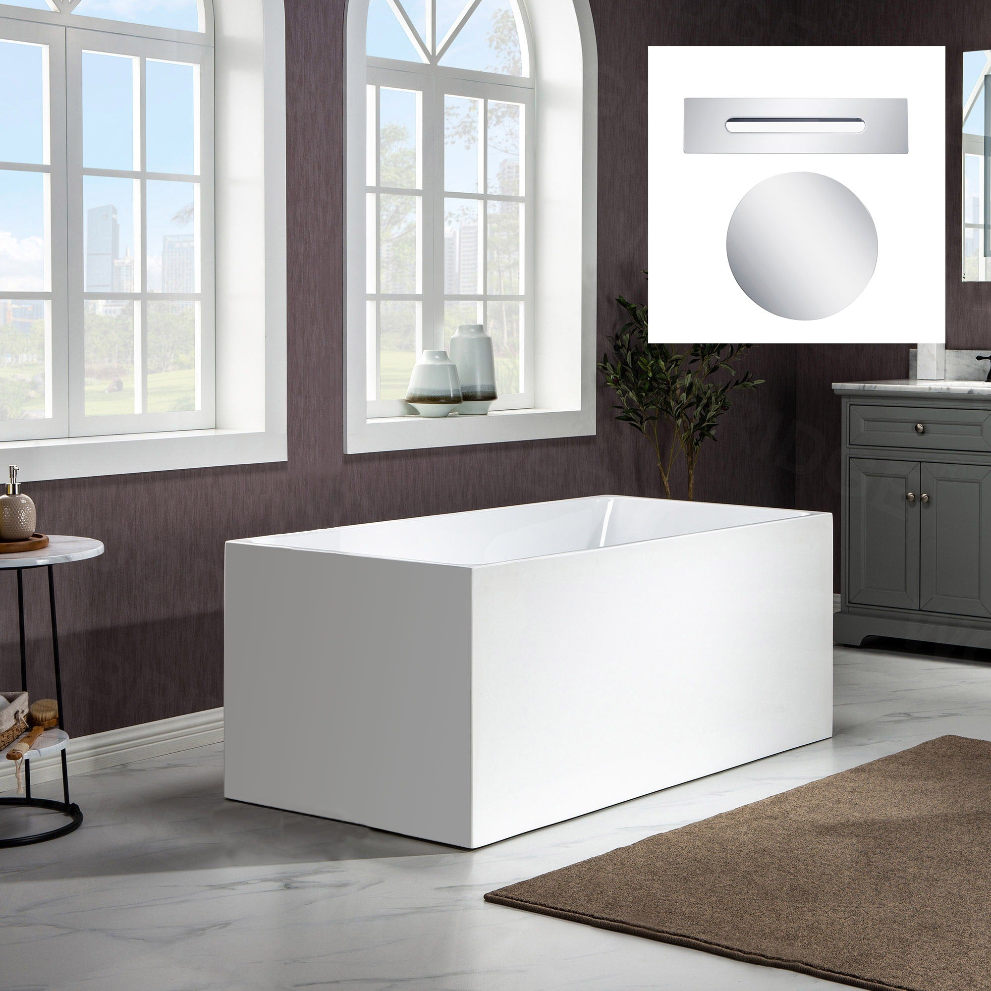 WOODBRIDGE 67" Acrylic Freestanding Contemporary Soaking Bathtub with Drain & Overflow – B-0086 Series