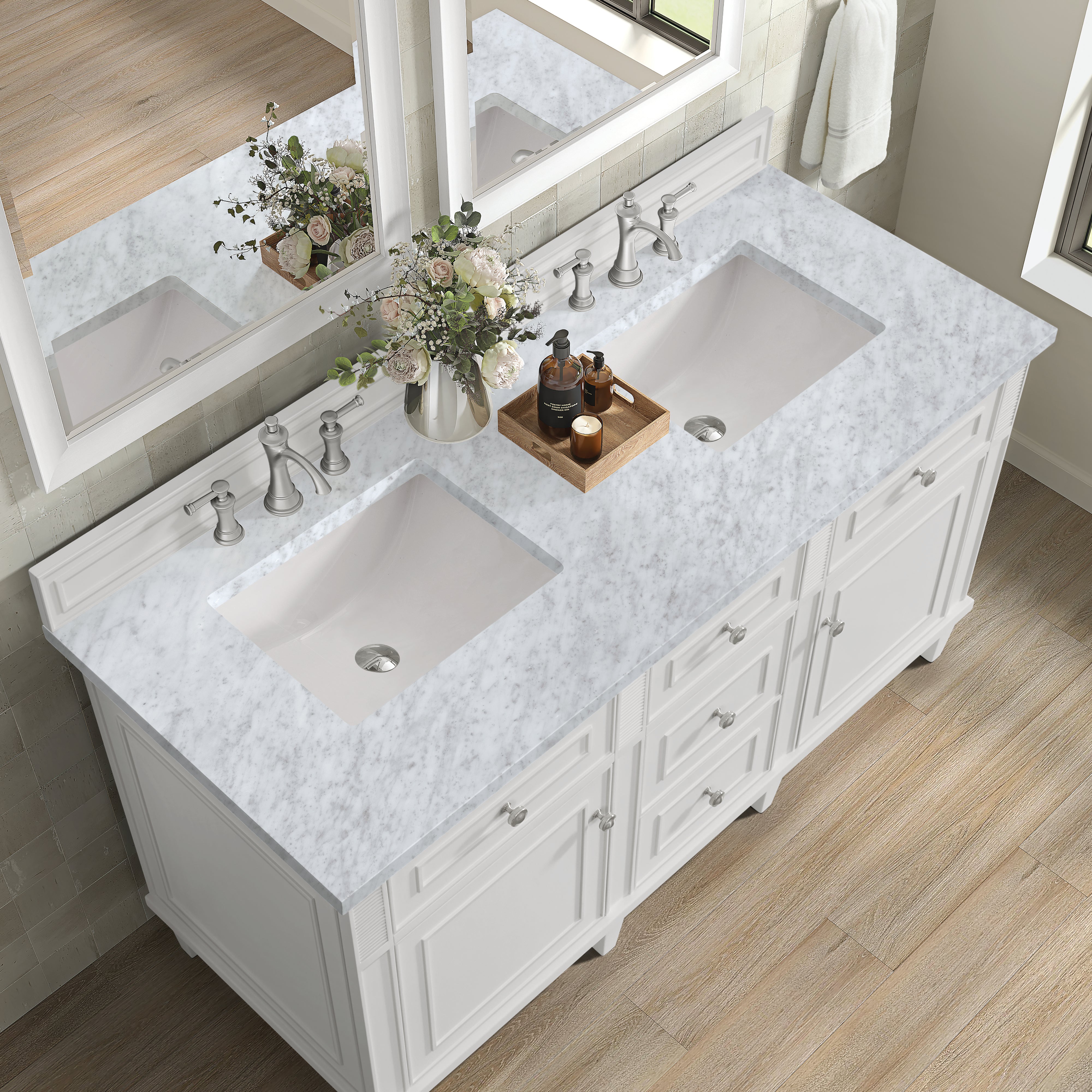 James Martin Lorelai 60" Double Vanity in Bright White with 3cm Countertop