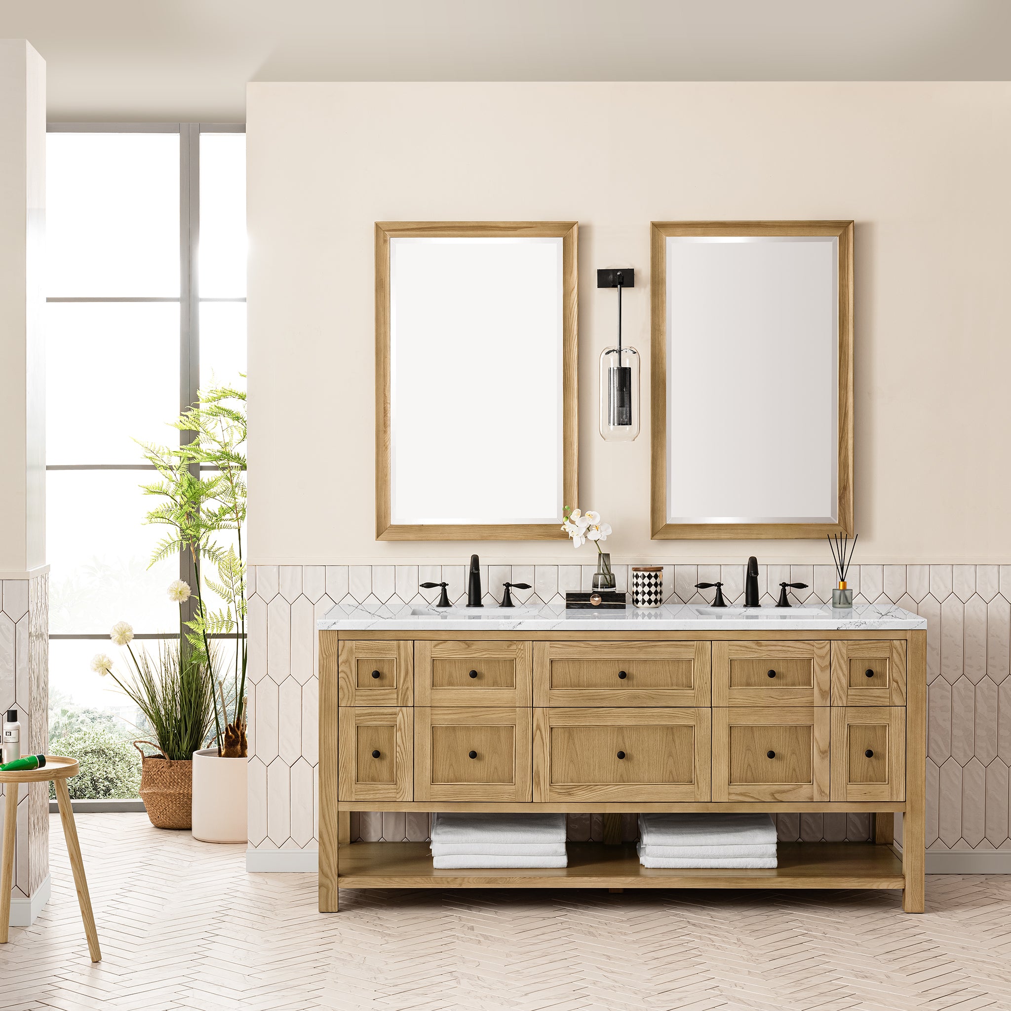 James Martin Breckenridge 72" Double Vanity in Light Natural Oak with 3cm Countertop and FreePower Wireless Charger
