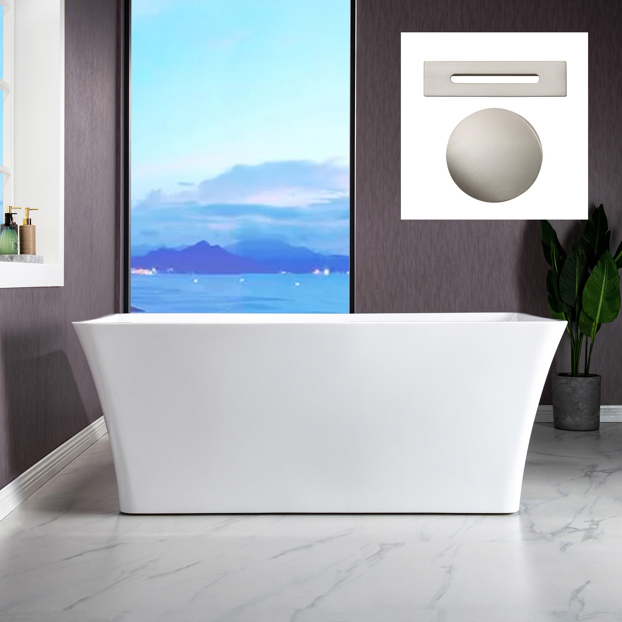 WOODBRIDGE 59" Acrylic Freestanding Bathtub Contemporary Soaking Tub with Drain & Overflow, B-1509