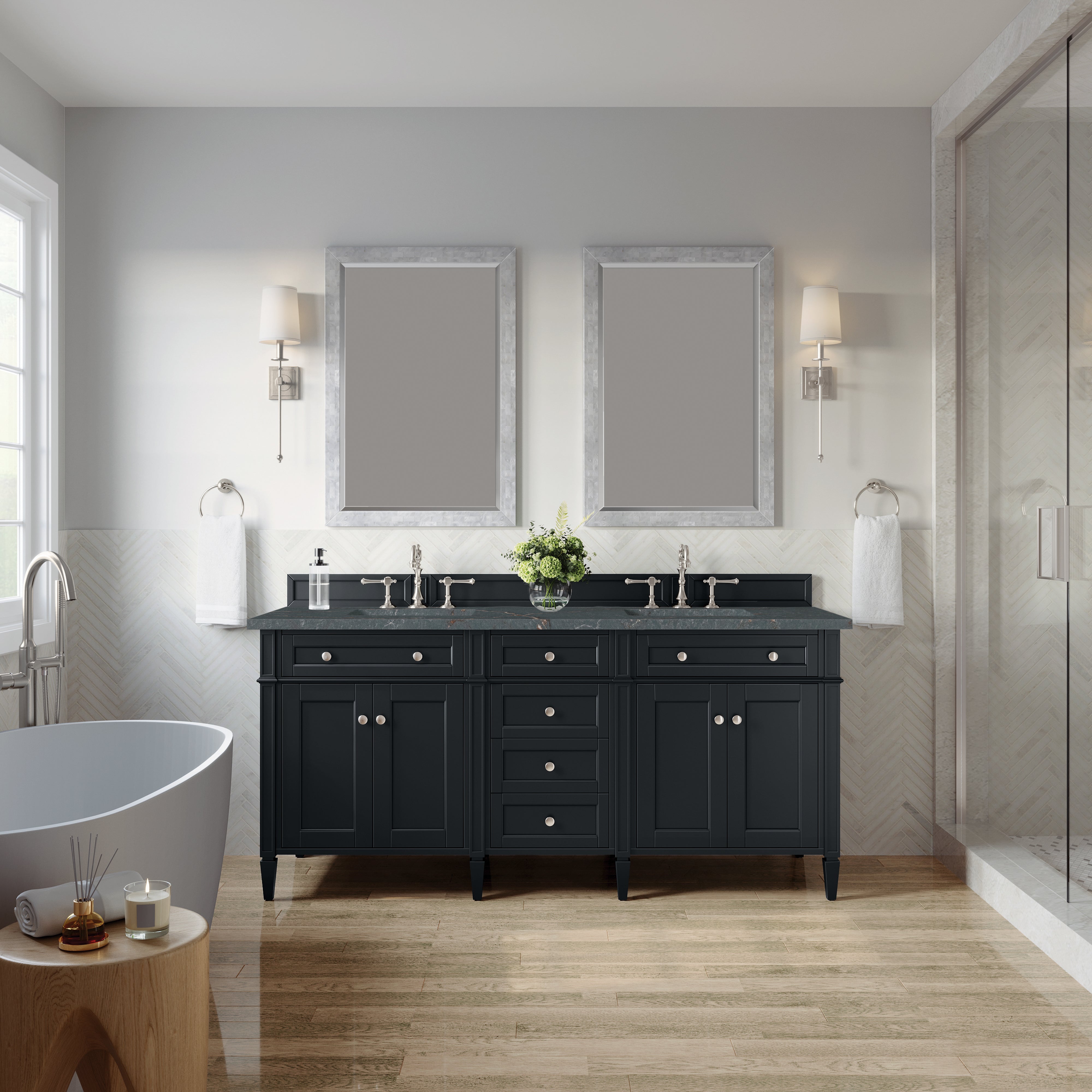 James Martin Brittany 72" Double Vanity in Black Onyx with 3cm Countertop
