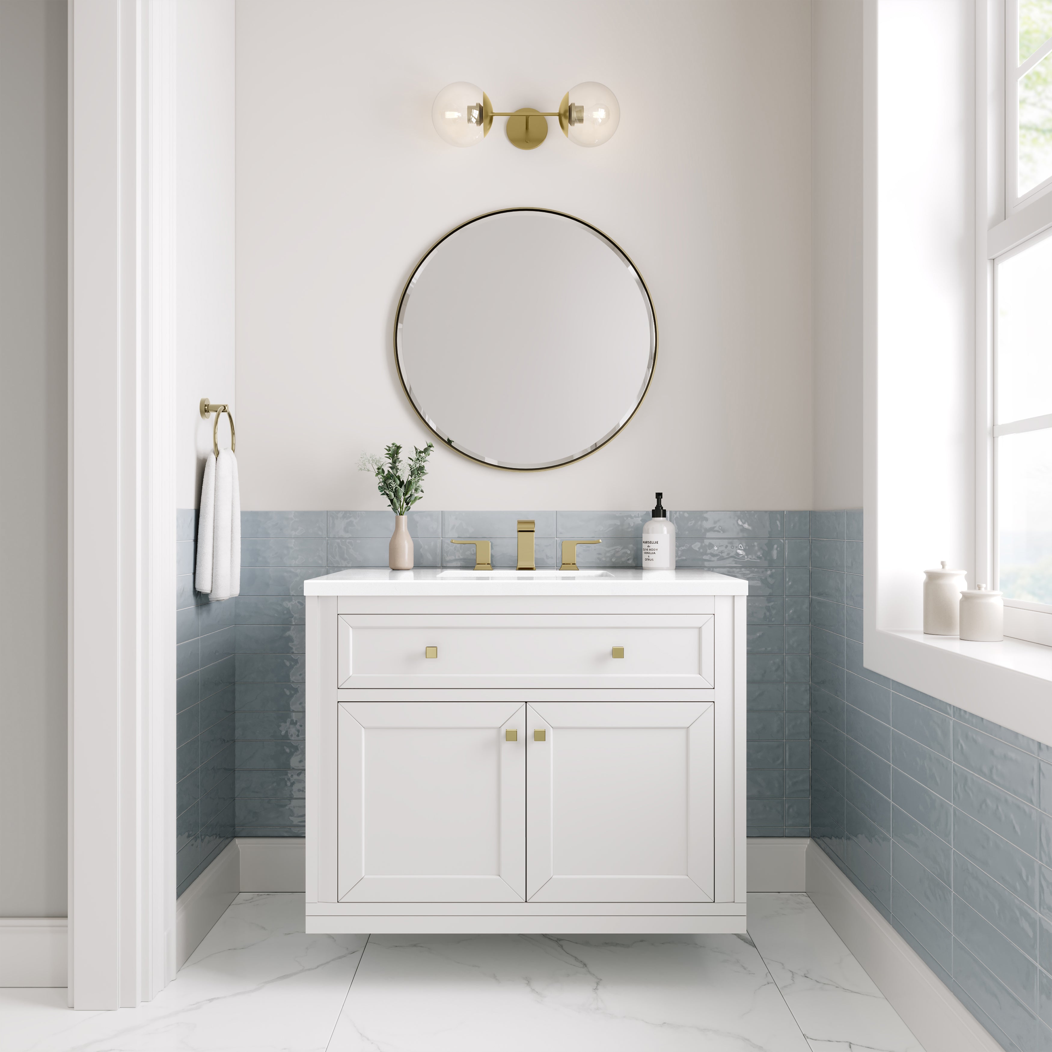 James Martin Chicago 36" Single Vanity in Glossy White with 3cm Countertop