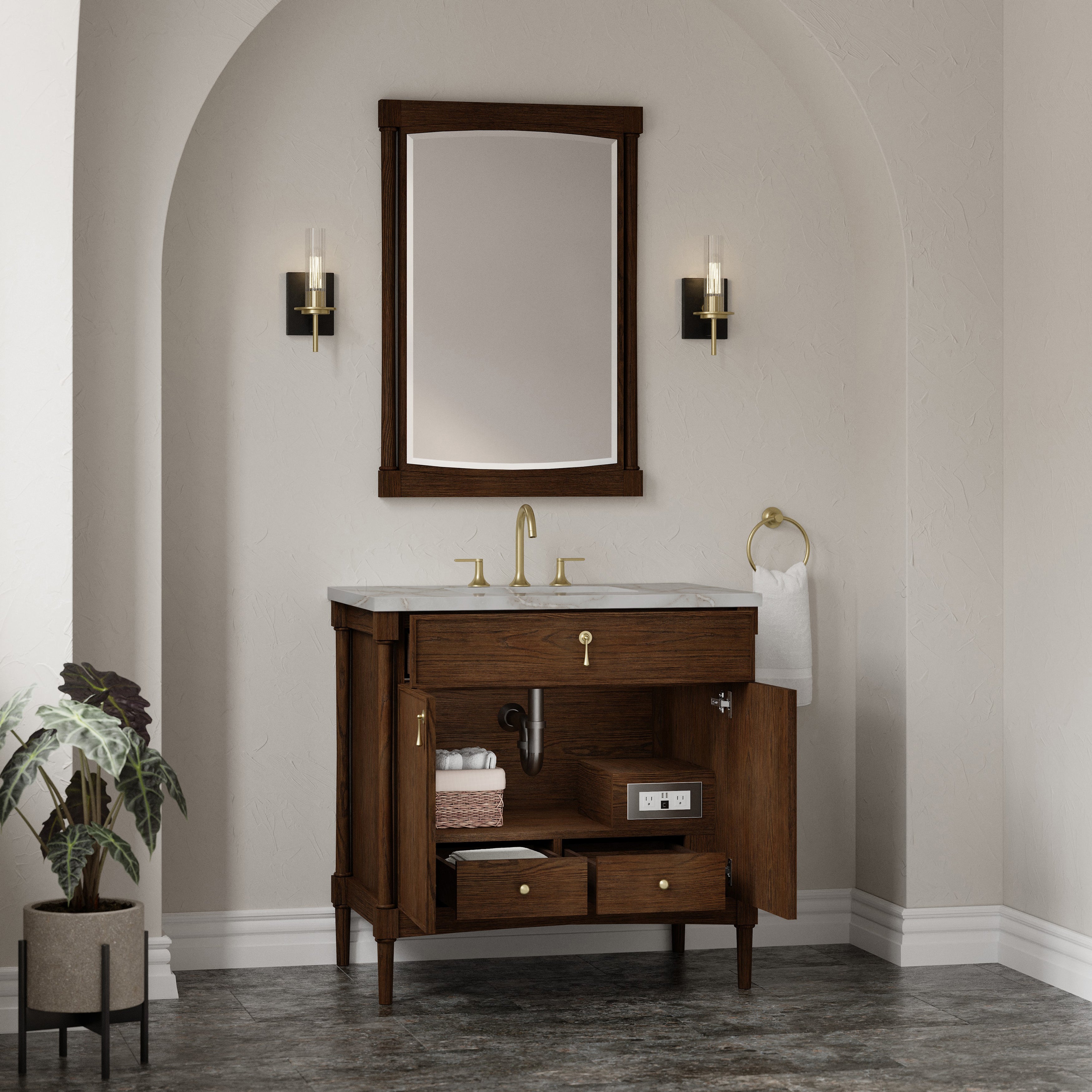 James Martin Kinnsden 36" Single Vanity in Sable Oak with 3cm Countertop