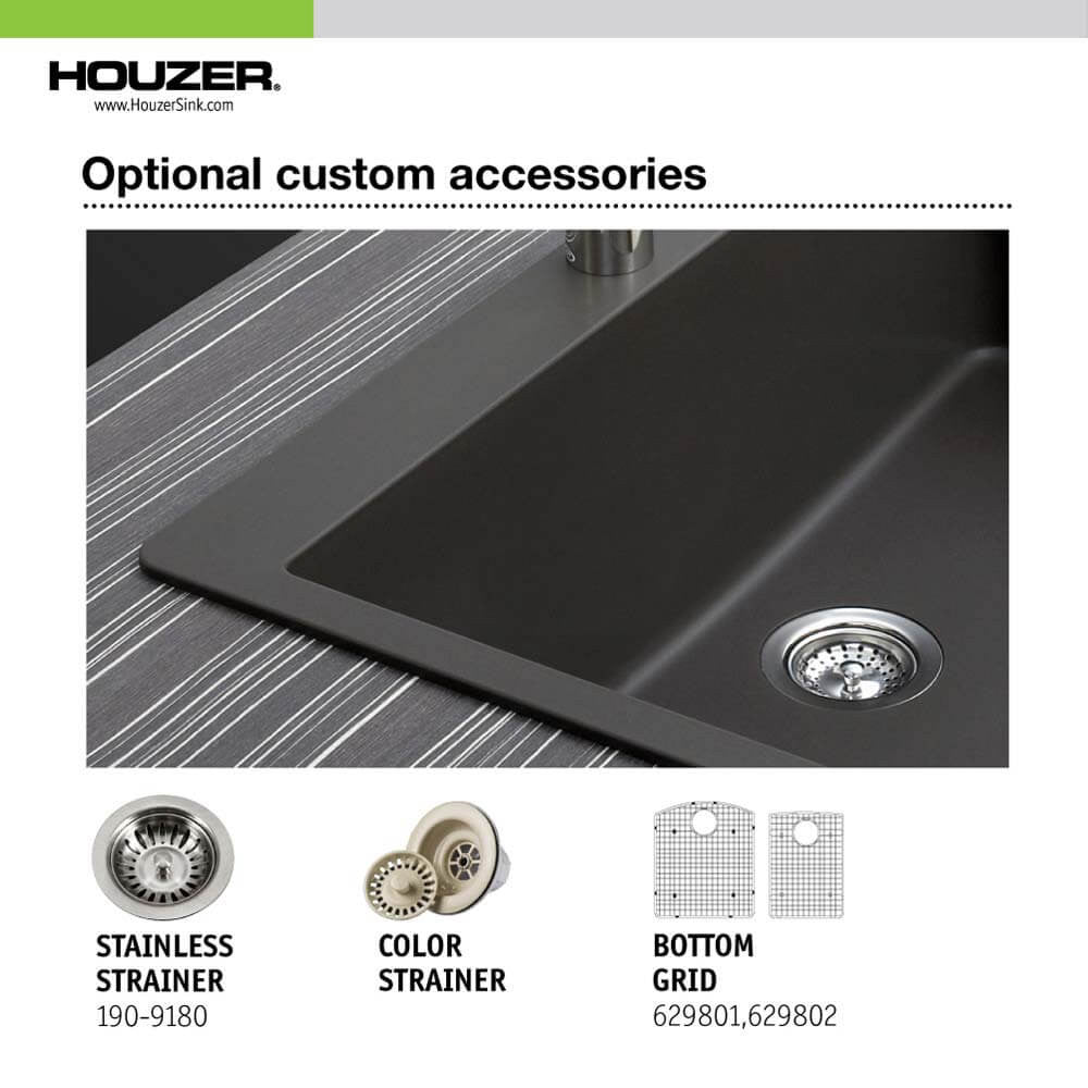 Houzer Cassiano 33 inch Drop-in Topmount 60/40 Double Bowl Granite Kitchen Sink - P-175