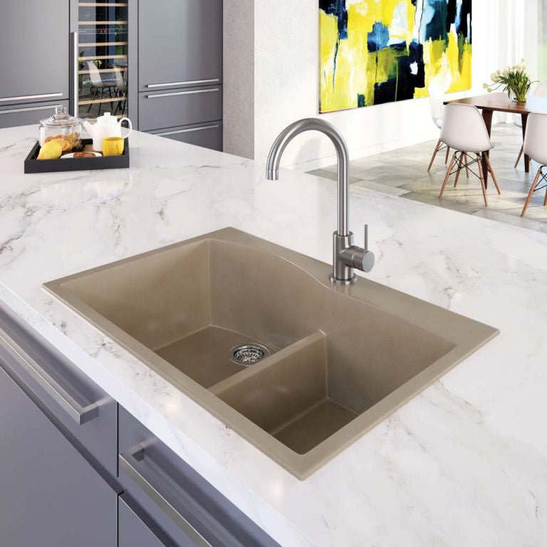 Houzer Cassiano 33 inch Drop-in Topmount 60/40 Double Bowl Granite Kitchen Sink - P-175