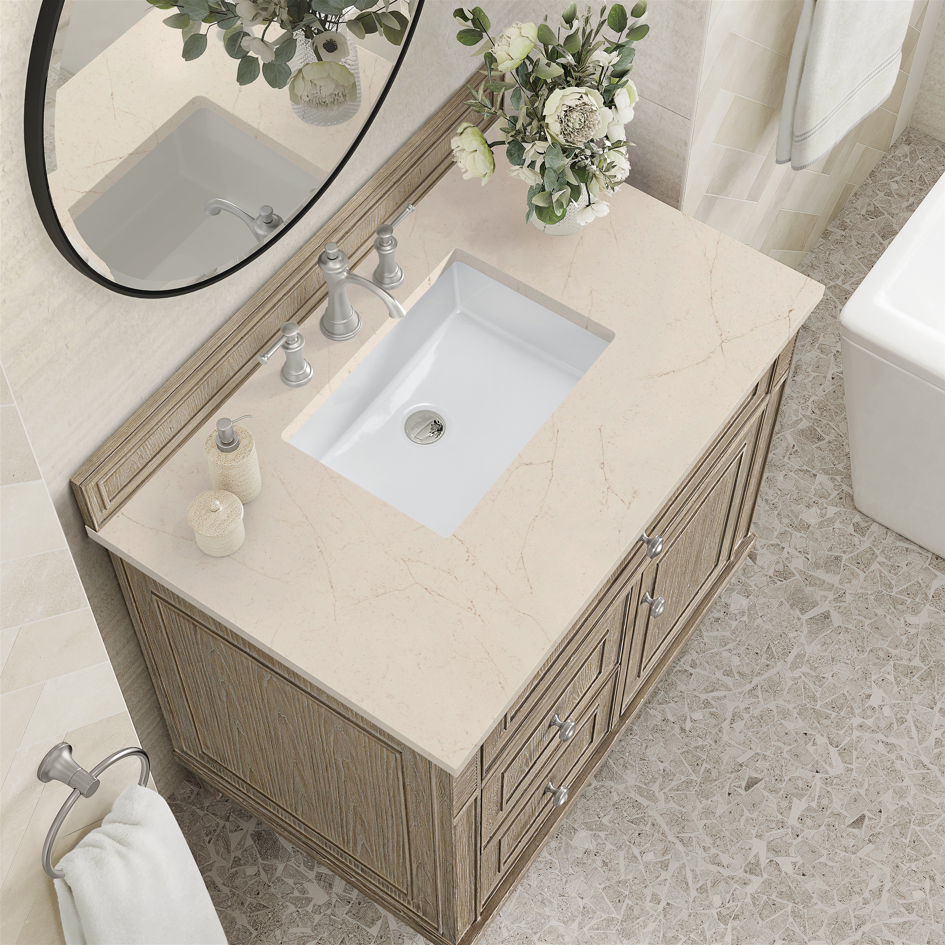 James Martin Lorelai 36" Single Vanity in Whitewashed Oak with 3cm Countertop