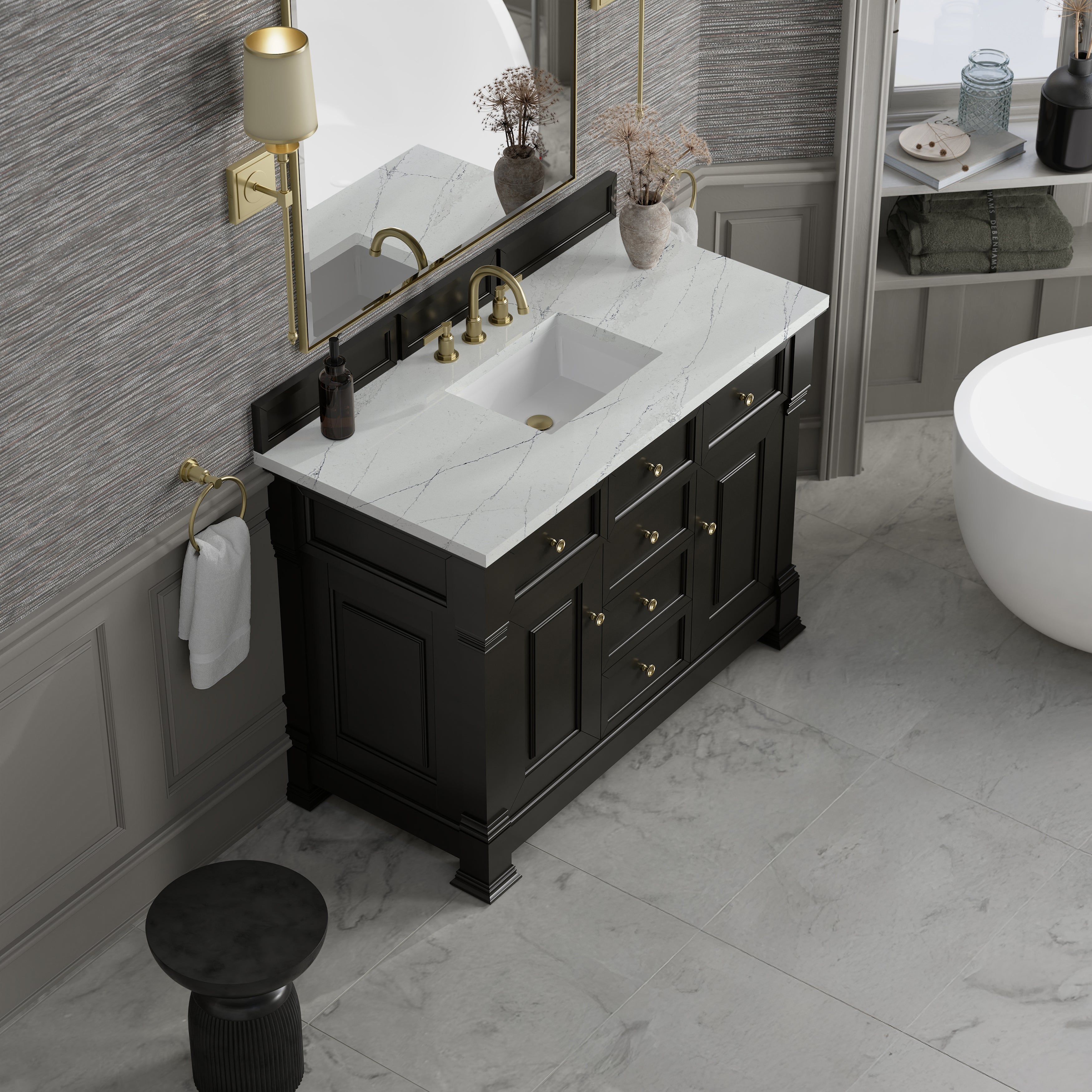 James Martin Brookfield 48" Single Vanity in Black Onyx with 3cm Countertop
