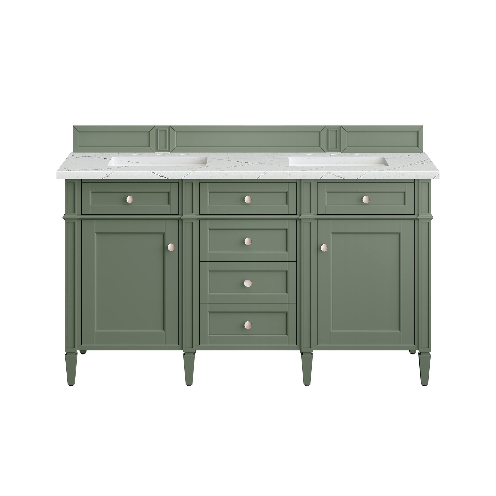 James Martin Brittany 60" Double Vanity in Smokey Celadon with 3cm Countertop and FreePower Wireless Charger
