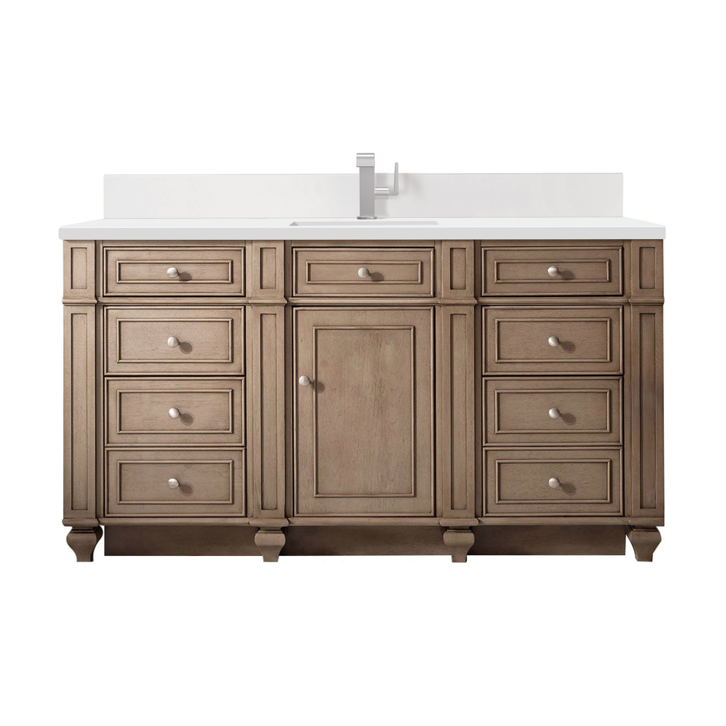 James Martin Bristol 60" Single Vanity in Whitewashed Walnut with 3cm Countertop