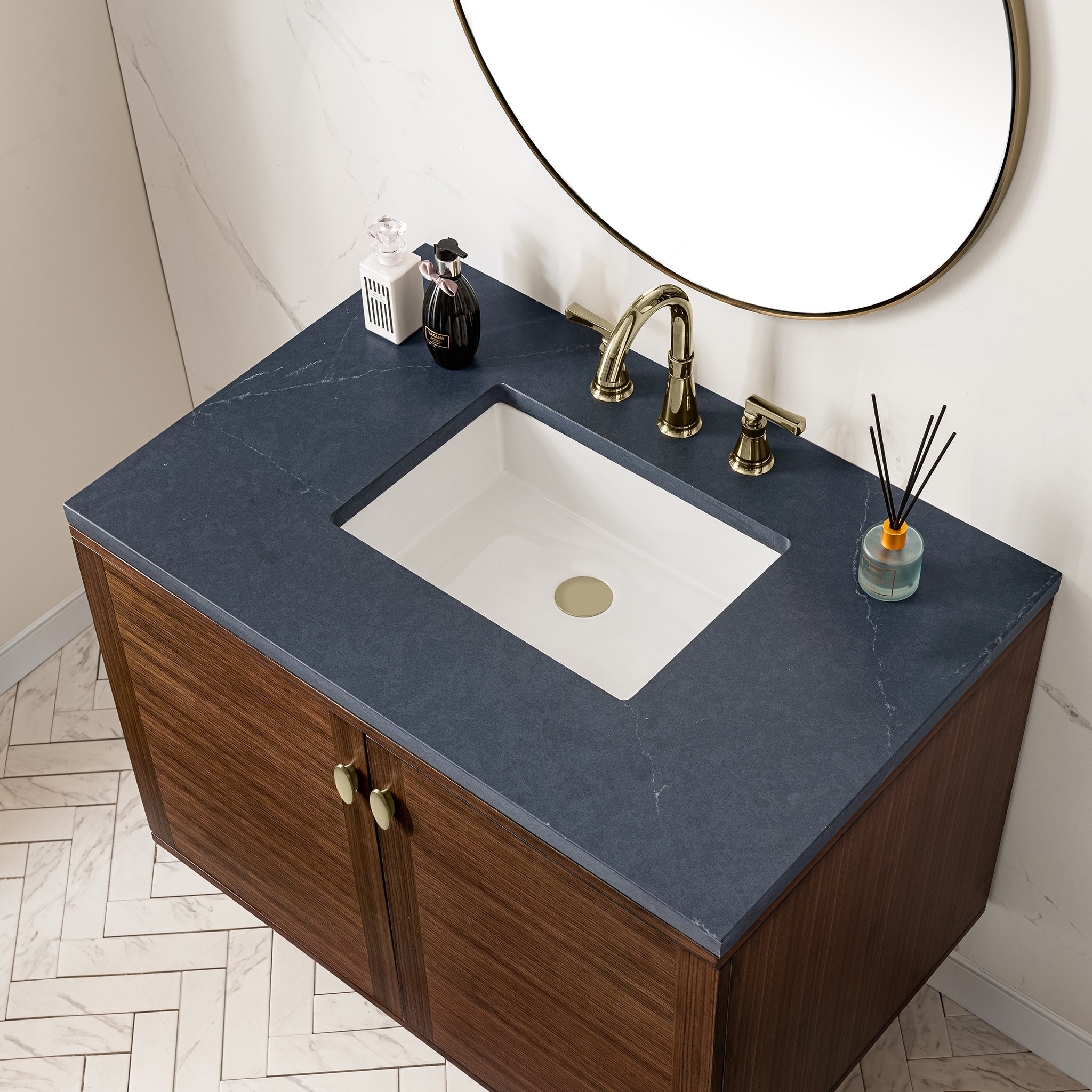 James Martin Amberly 36" Single Vanity in Mid-Century Walnut with 3cm Countertop