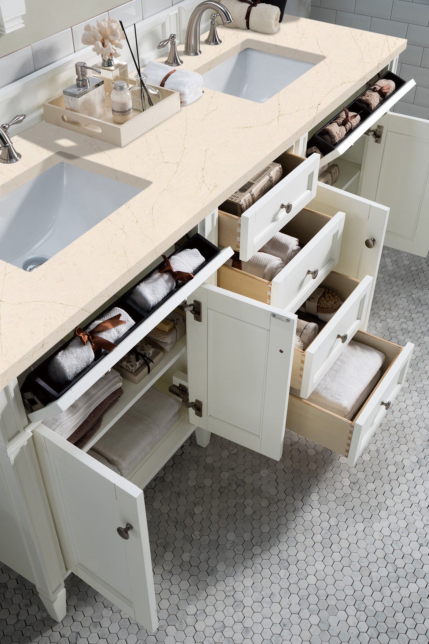 James Martin Brittany 72" Double Vanity in Bright White with 3cm Countertop