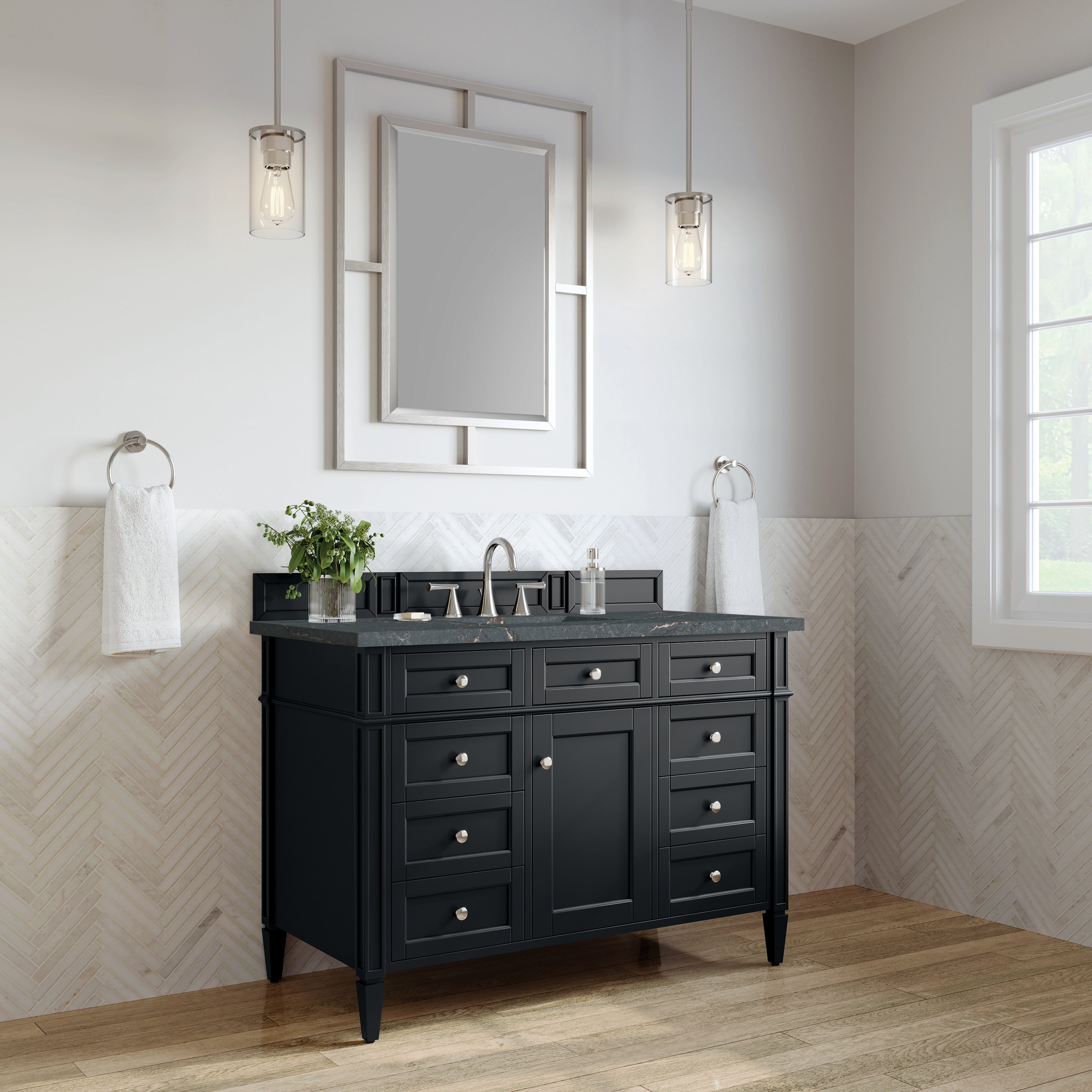 James Martin Brittany 48" Single Vanity in Black Onyx with 3cm Countertop and FreePower Wireless Charger