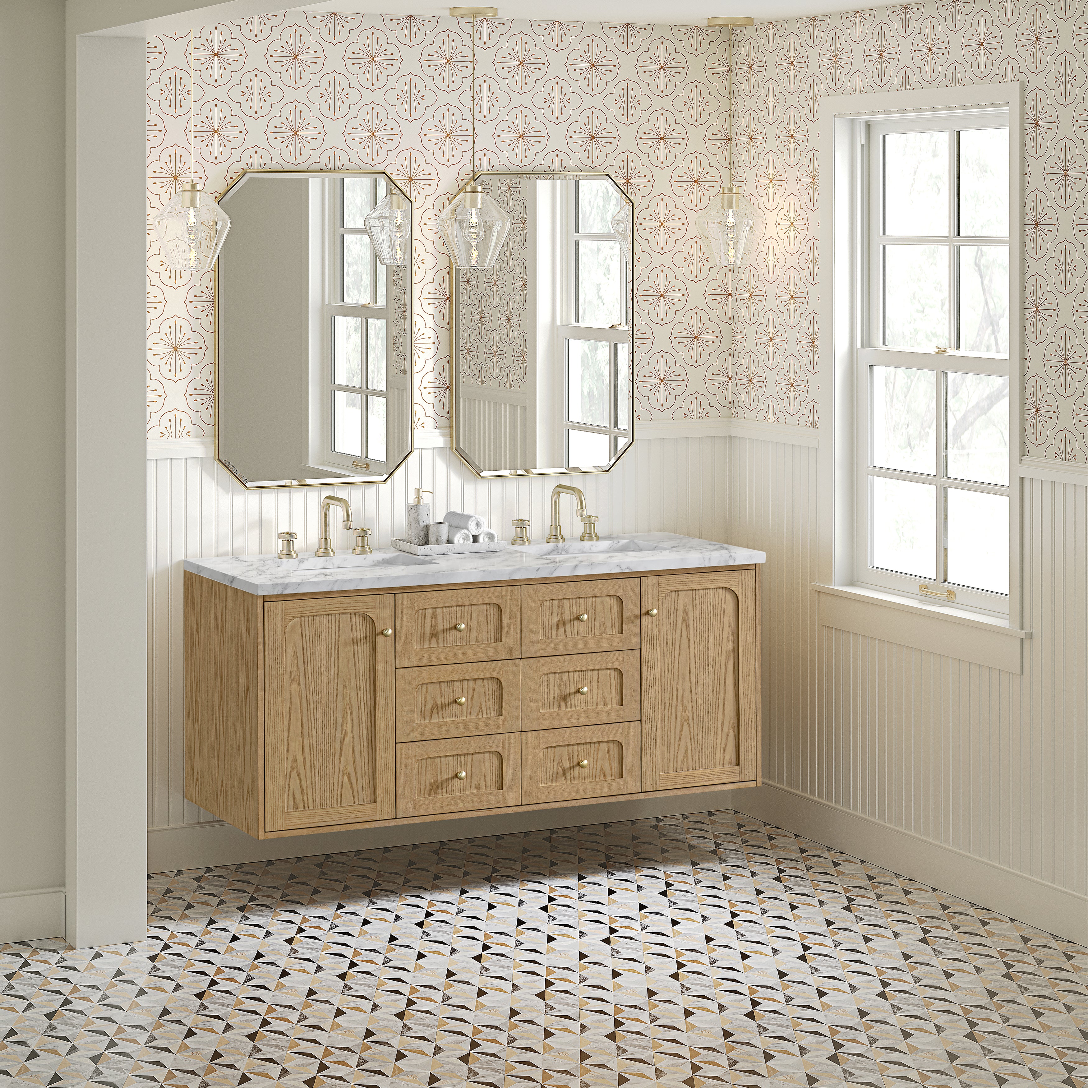 James Martin Laurent 60" Double Vanity in Light Natural Oak with 3cm Countertop
