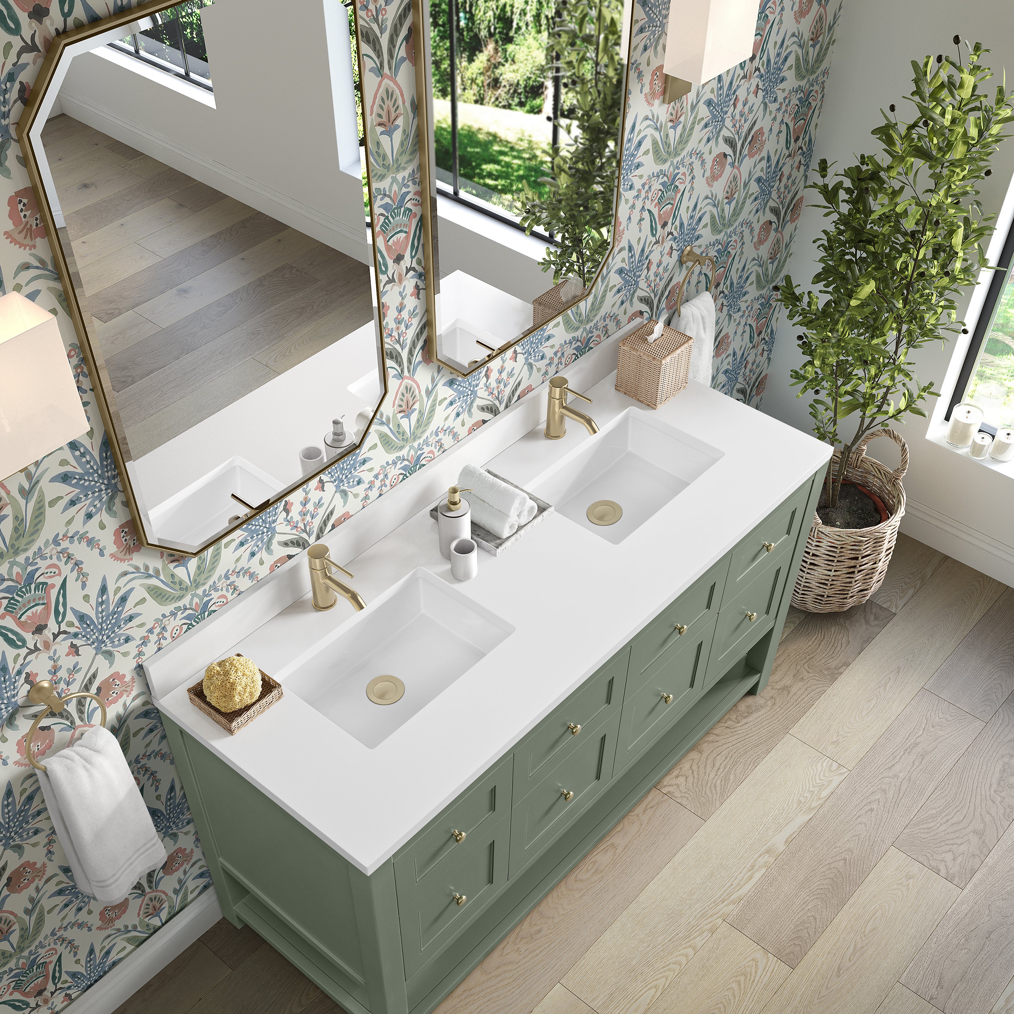 James Martin Breckenridge 60" Double Vanity in Smokey Celadon with 3cm Countertop