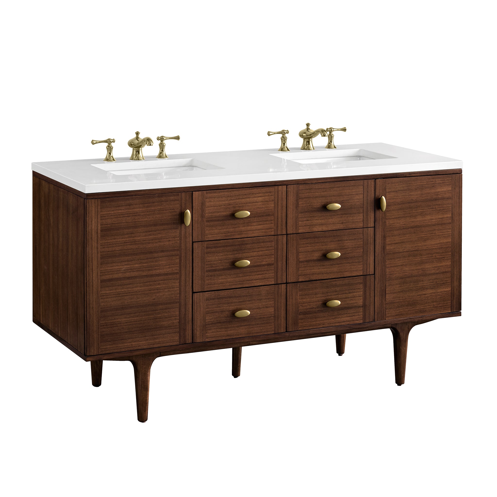 James Martin Amberly 60" Double Vanity in Mid-Century Walnut with 3cm Countertop
