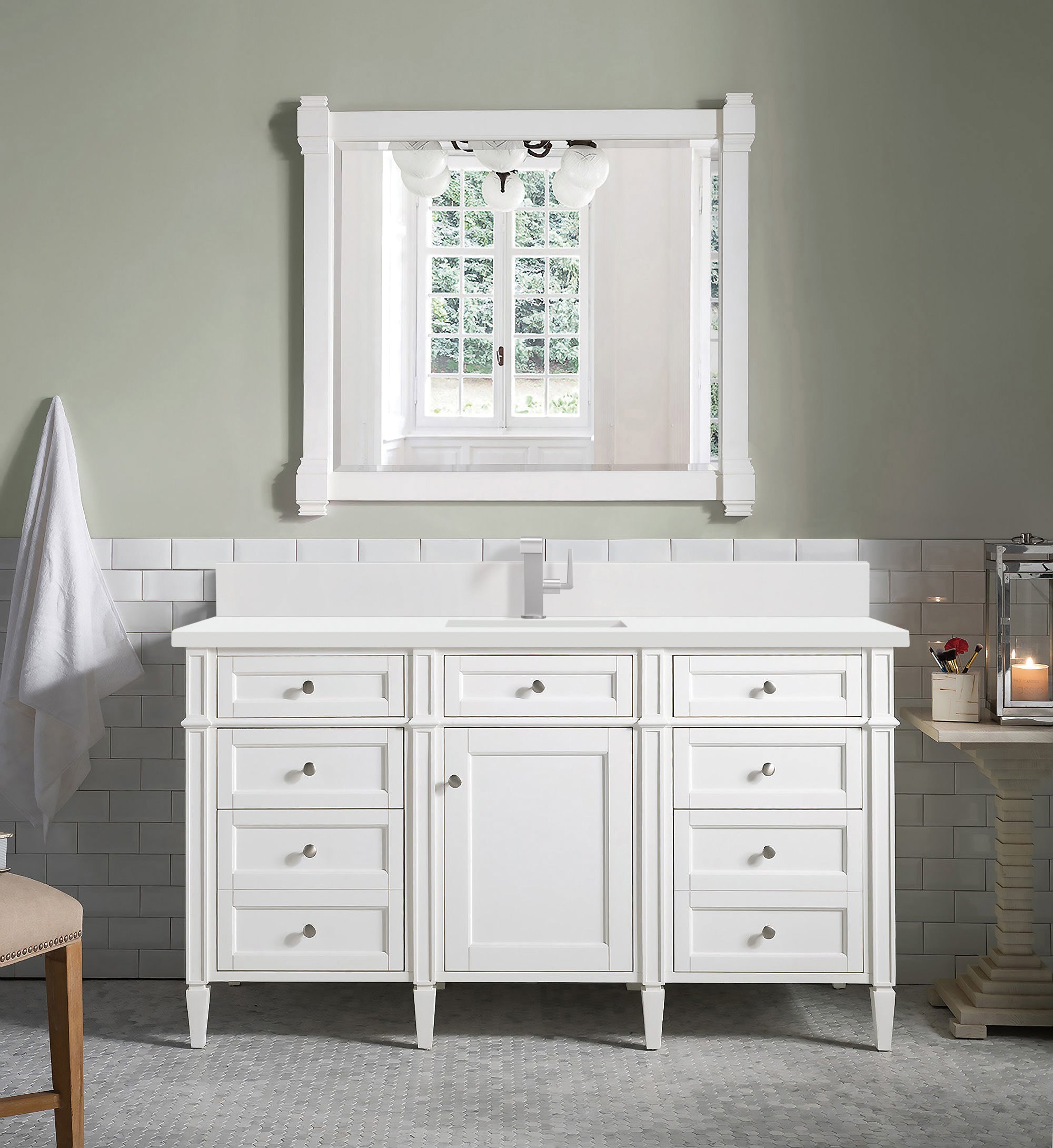 James Martin Brittany 60" Single Vanity in Bright White with 3cm Countertop
