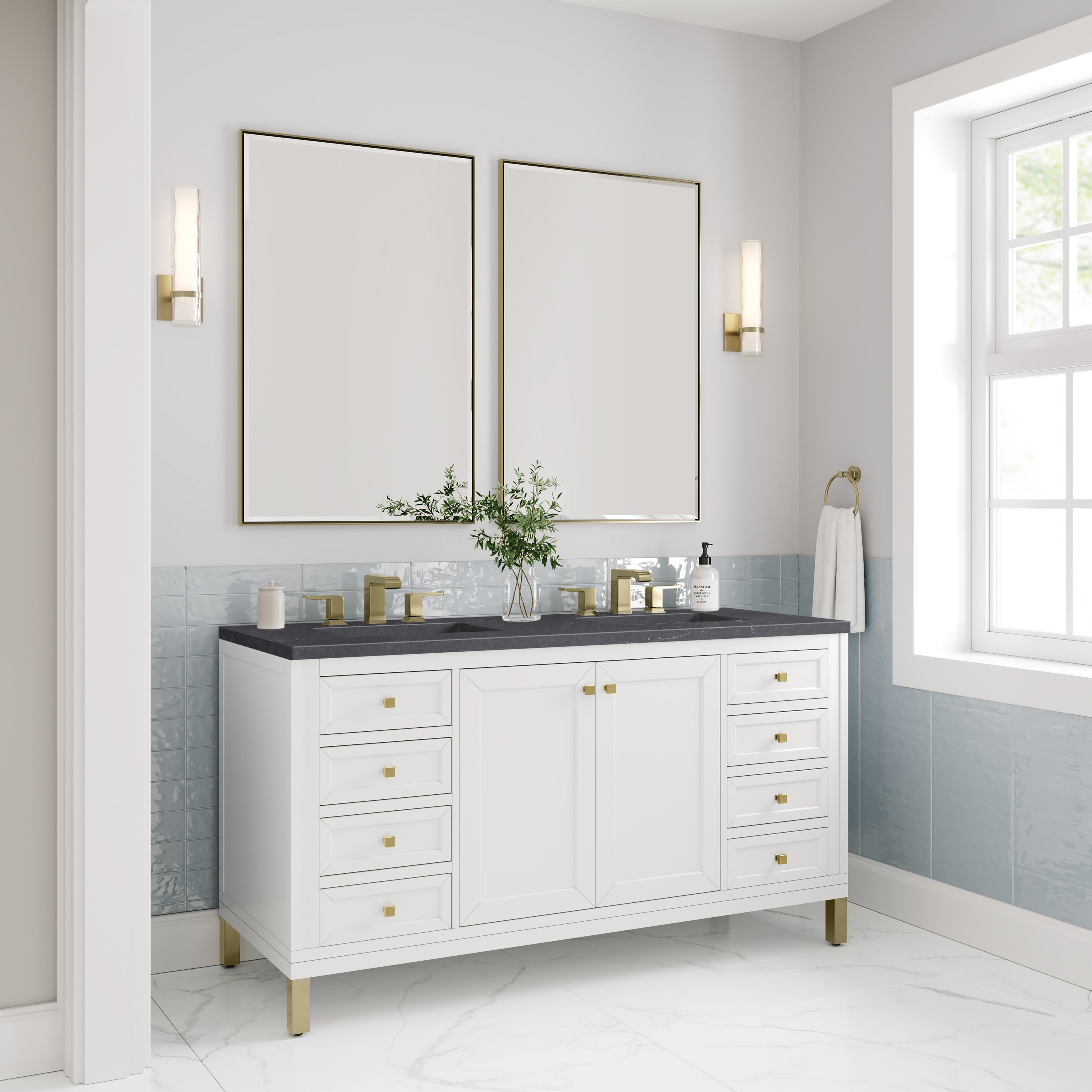 James Martin Chicago 60" Double Vanity in Glossy White with 3cm Countertop