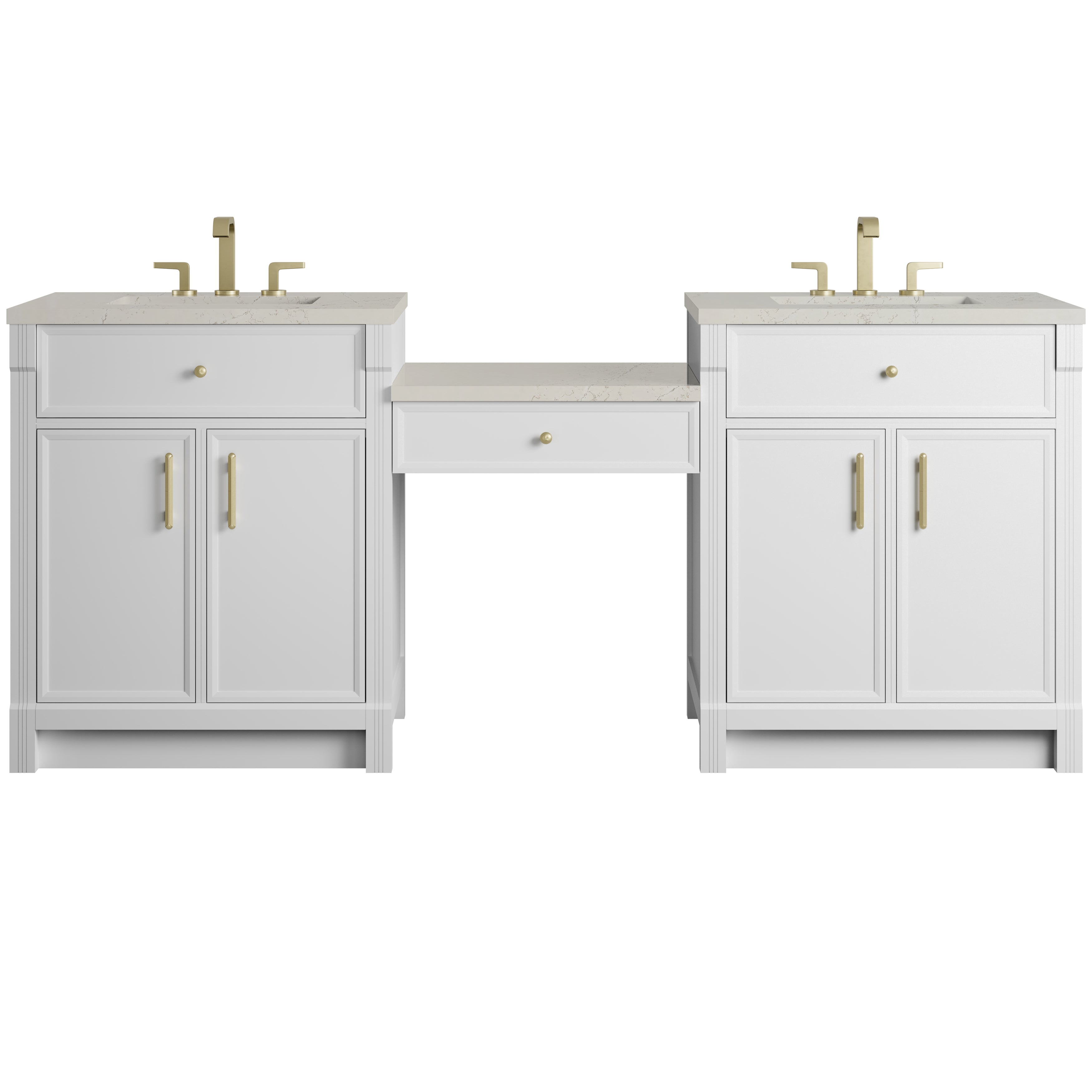 James Martin Bellshire 84" Dual Vanity Set with 24" Make-Up Counter in Bright White with 3cm Countertop