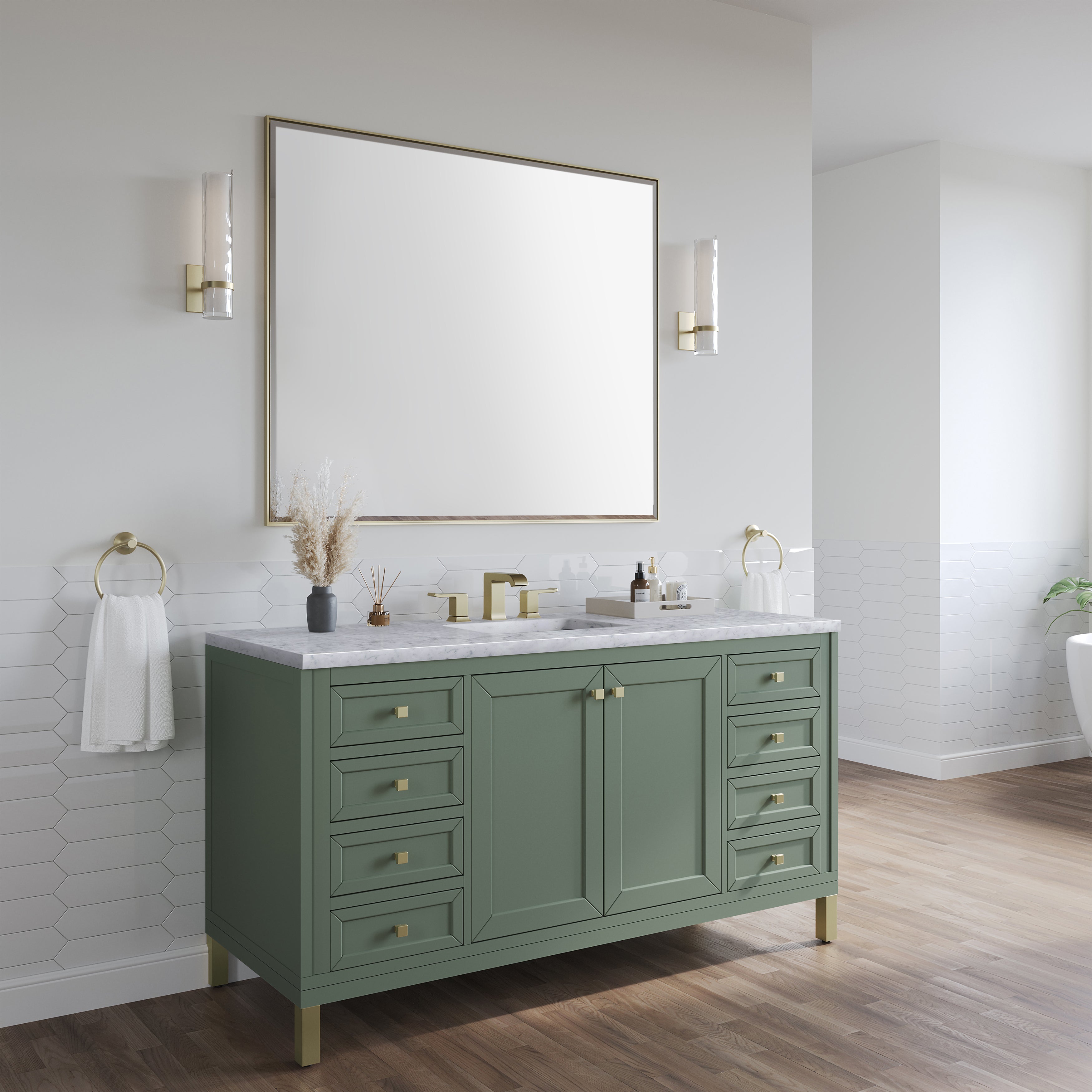 James Martin Chicago 60" Single Vanity in Smokey Celadon with 3cm Countertop