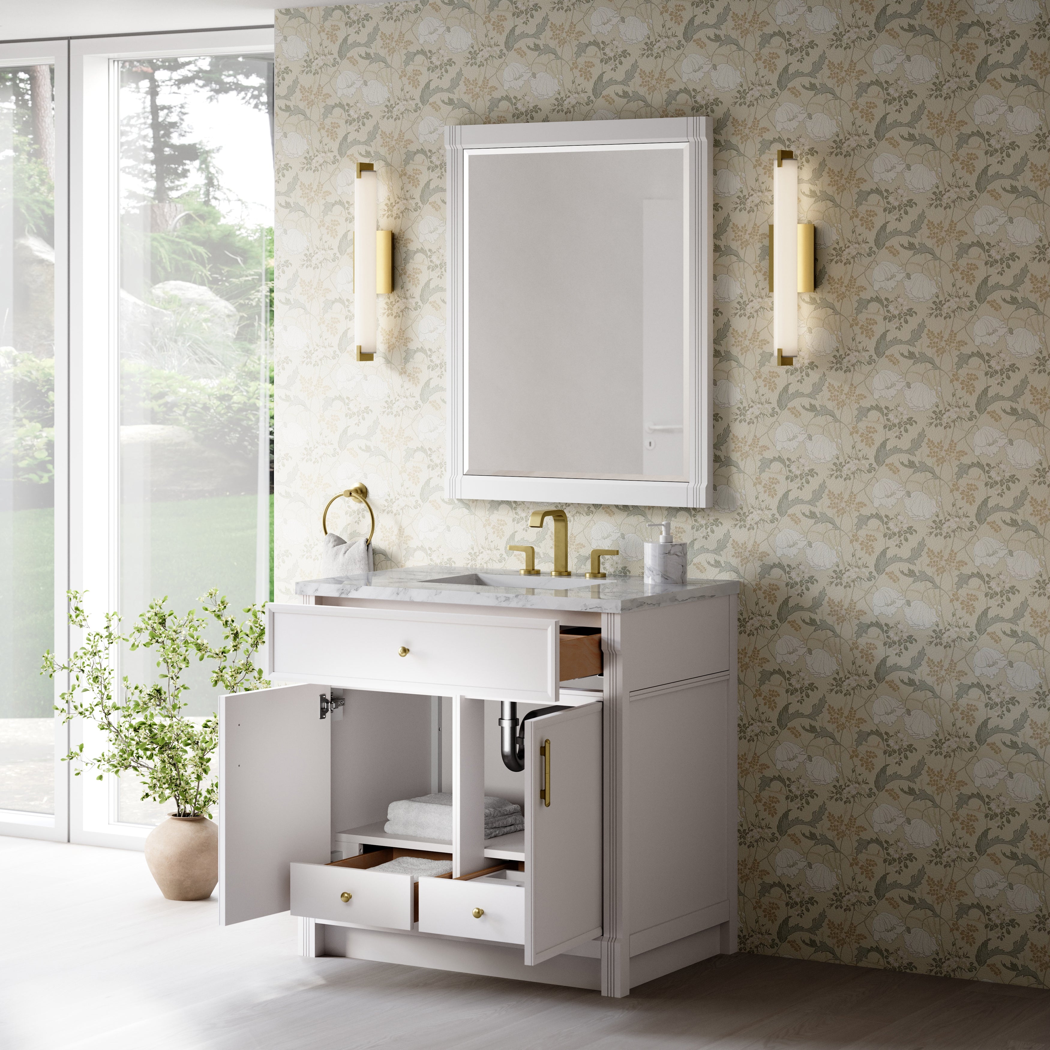James Martin Bellshire 36" Single Vanity in Bright White with 3cm Countertop