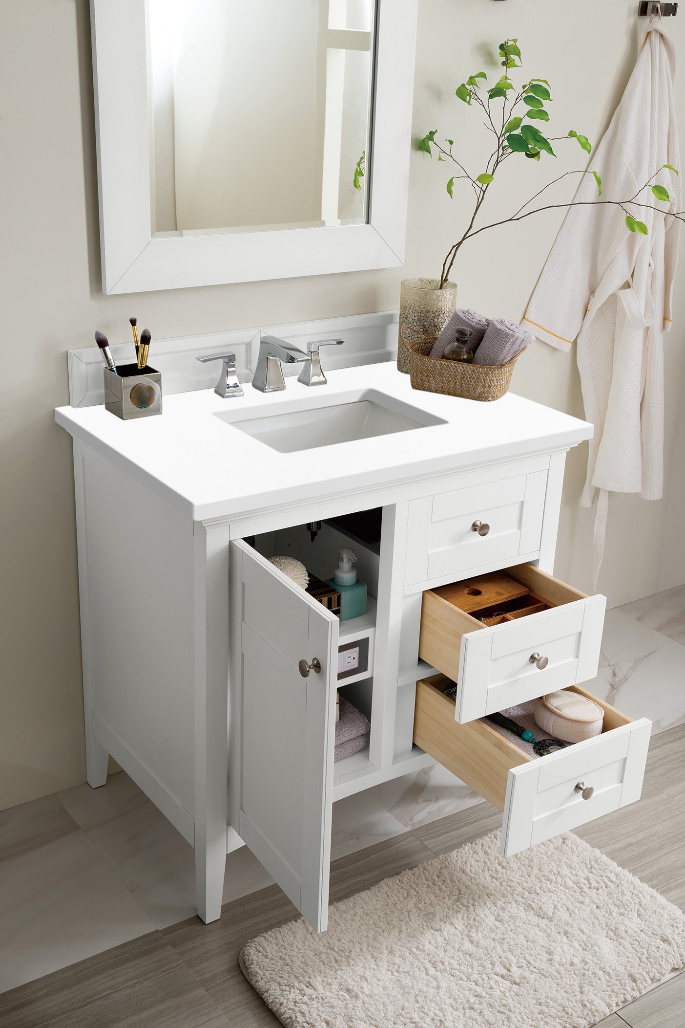 James Martin Palisades 36" Single Vanity in Bright White with 3cm Countertop