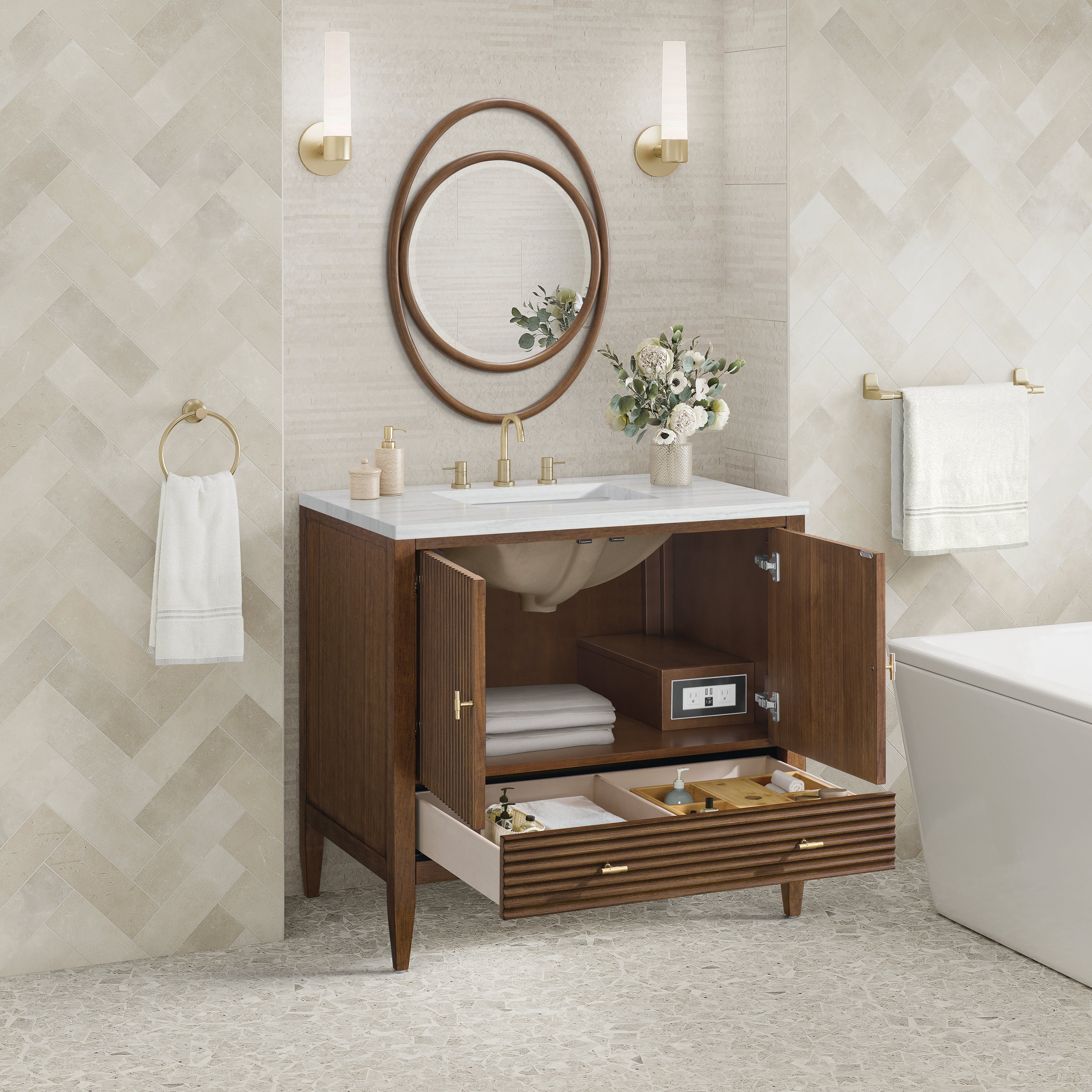 James Martin Myrrin 36" Vanity in Mid Century Walnut with 3cm Countertop