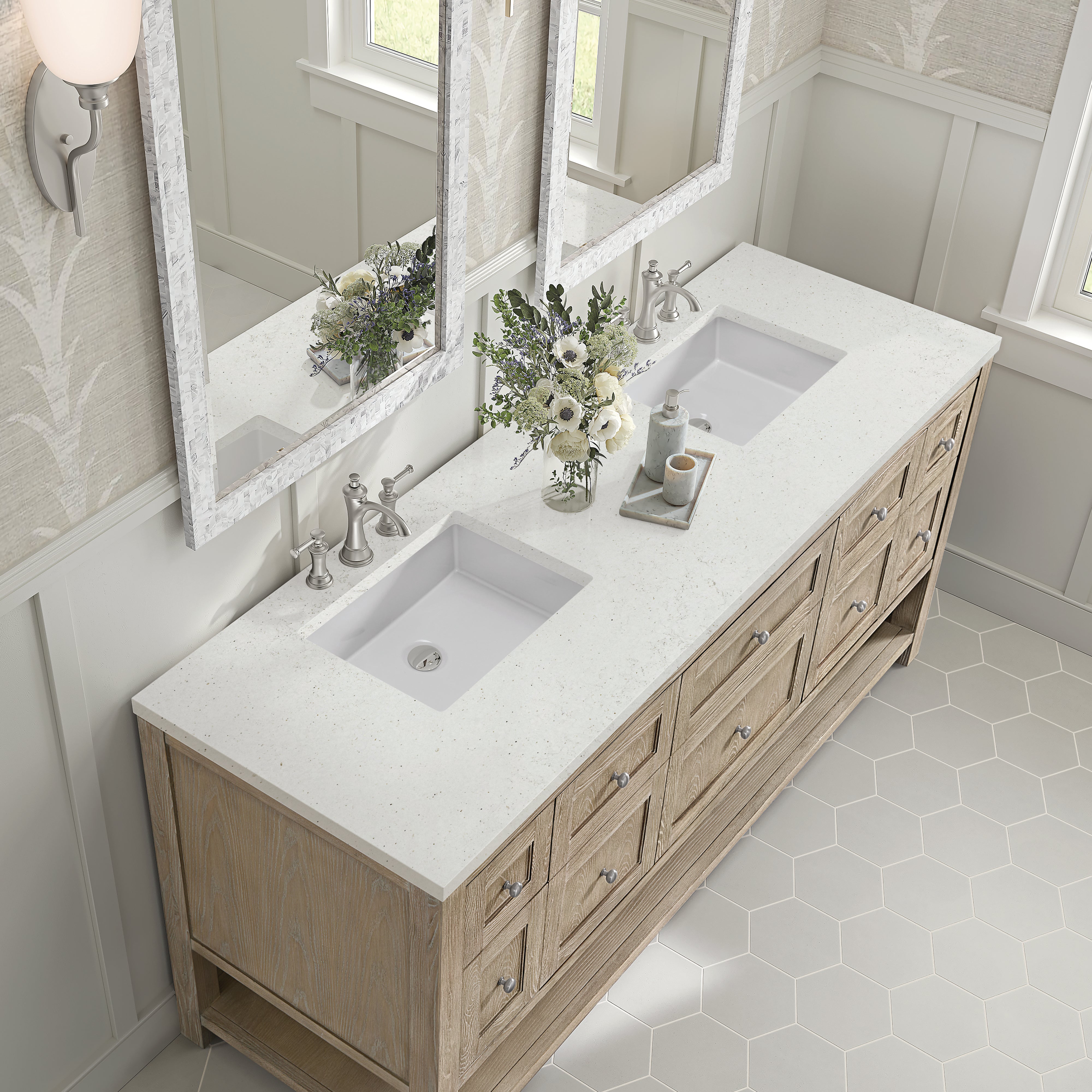 James Martin Breckenridge 72" Double Vanity in Whitewashed Oak with 3cm Countertop