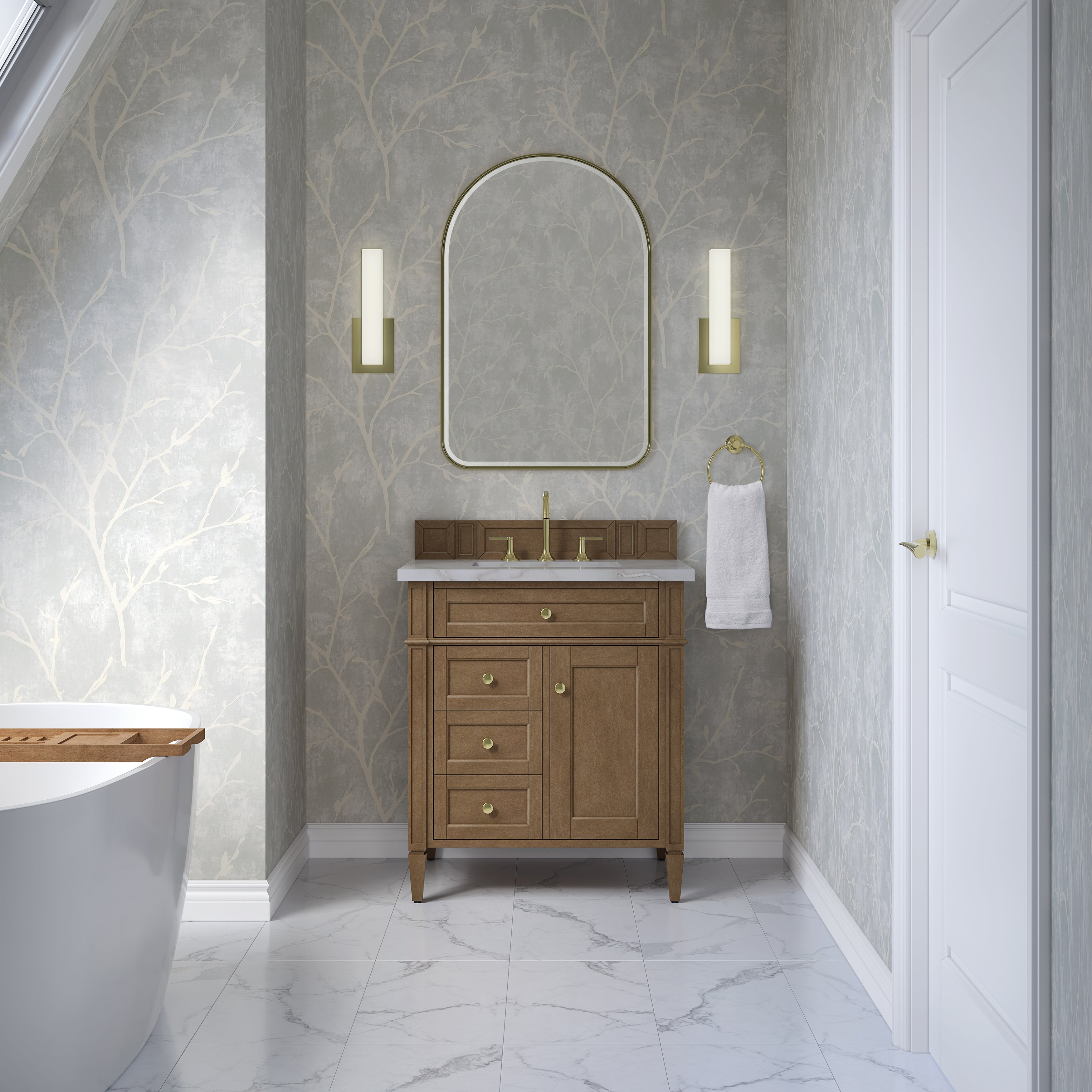 James Martin Brittany 30" Single Vanity in Pecan with 3cm Countertop