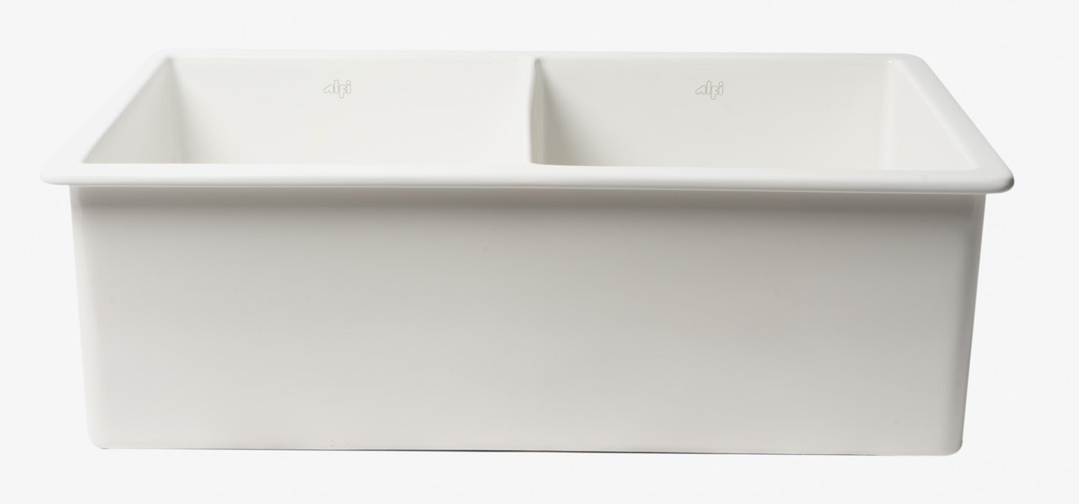ALFI brand ABF3219DUD ABF3219DUD-W White 32" x 19" Double Bowl Fireclay Undermount / Drop In Kitchen Sink w Grid