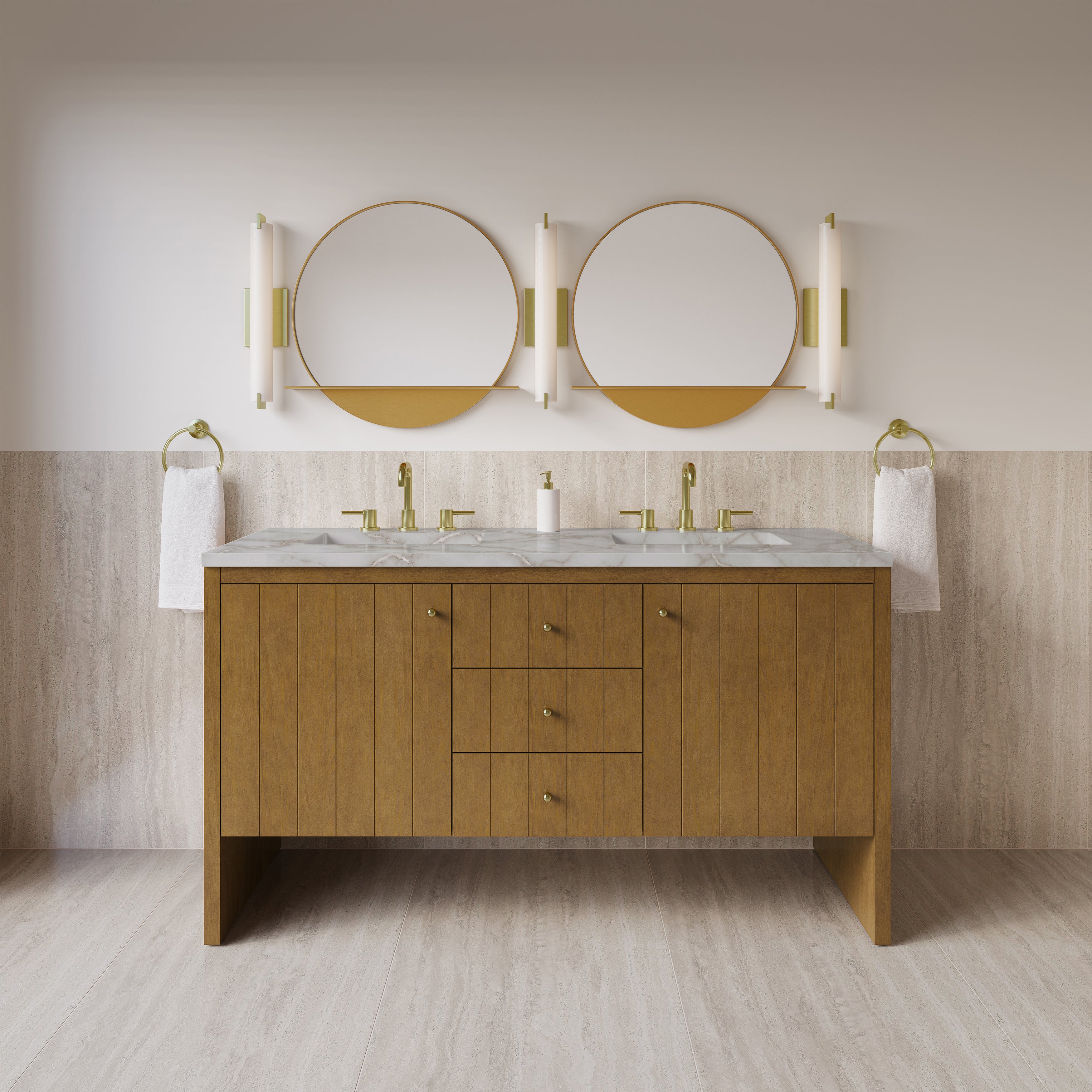 James Martin Hudson 60" Double Vanity in Honey Oak with 3cm Countertop and FreePower Wireless Charger